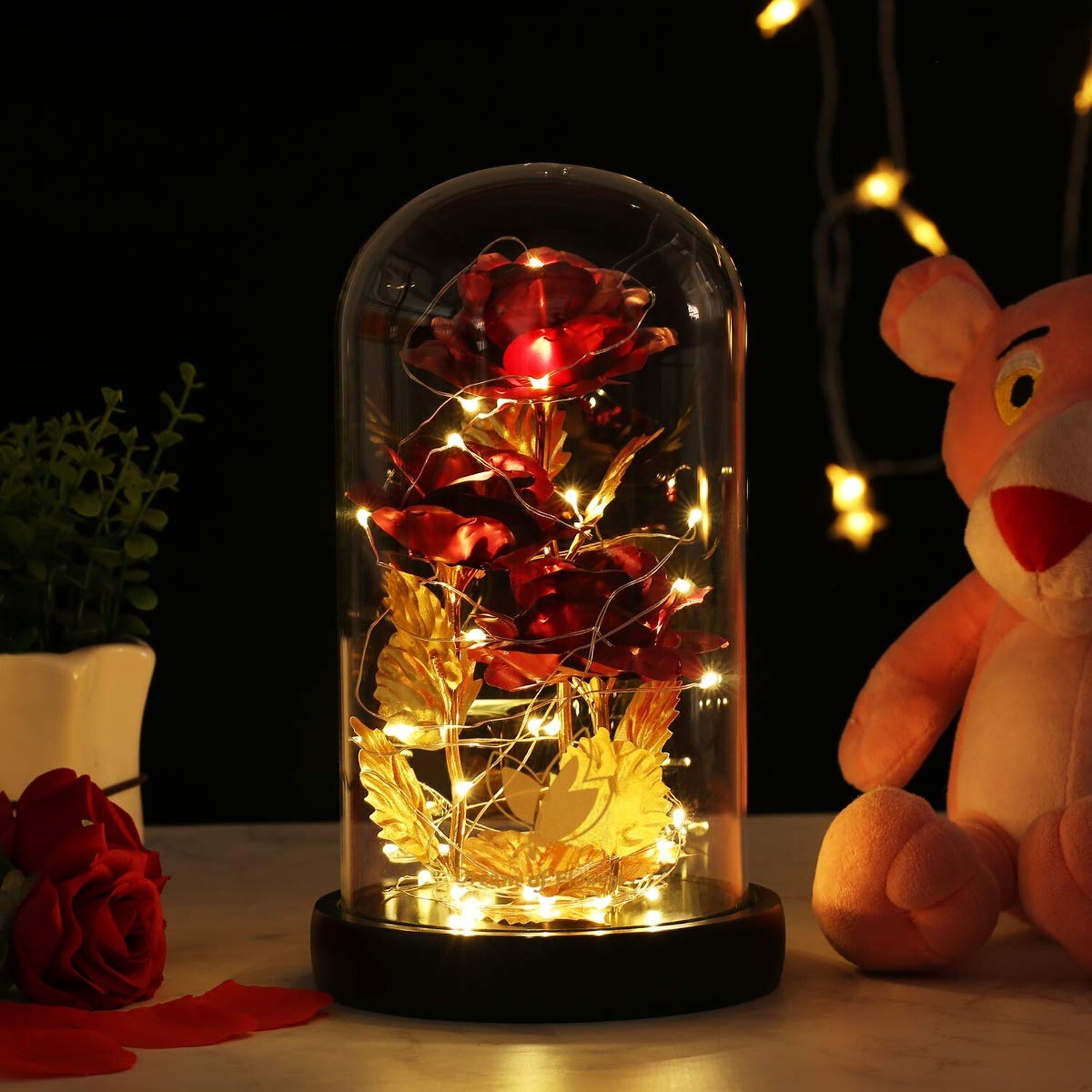 Birthday Gifts for Women, Beauty and The Beast Rose 24K Red Rose in Glass Dom…