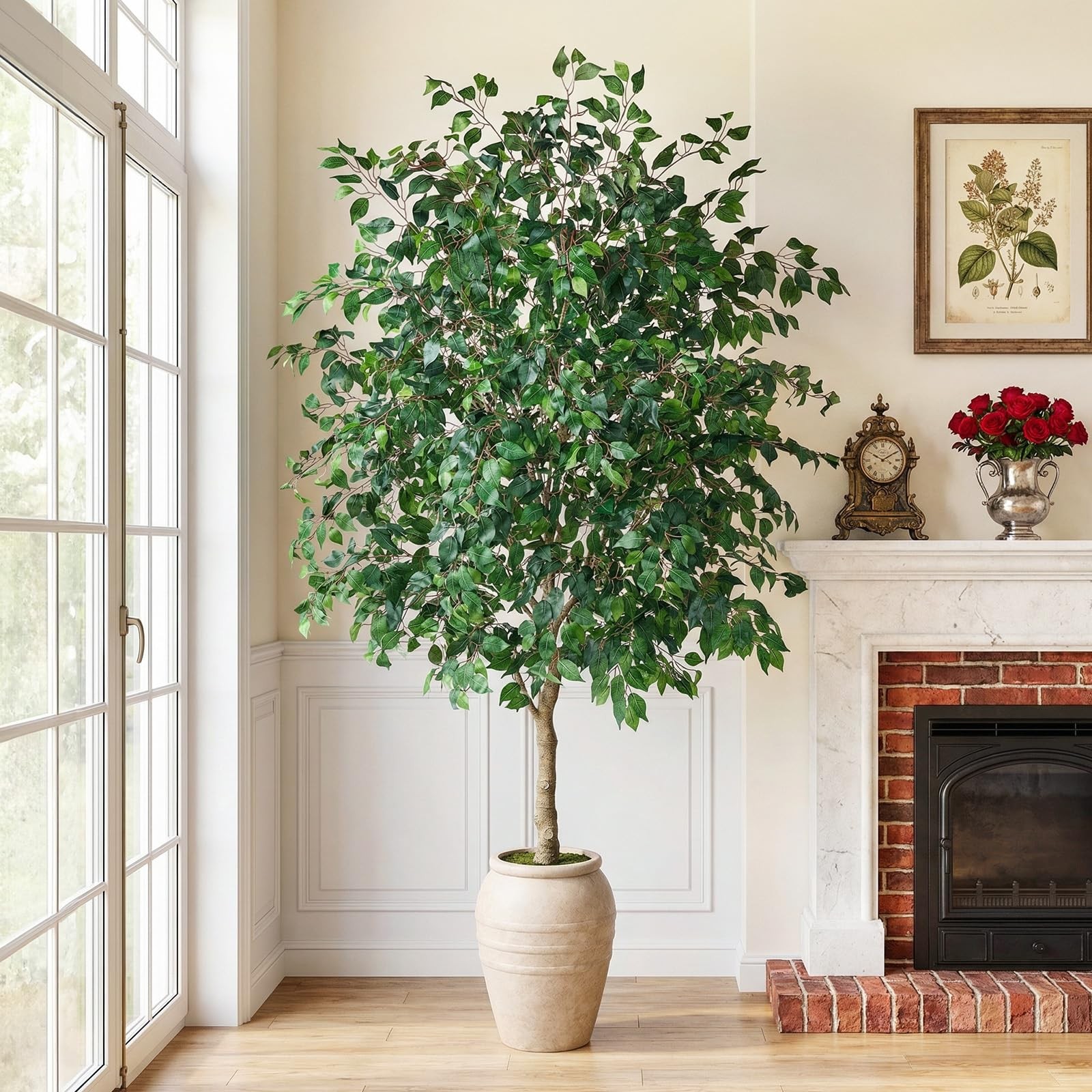 Artificial Ficus Tree 8ft – Large Tall Faux Tree with 1600+ Realistic Silk Le…