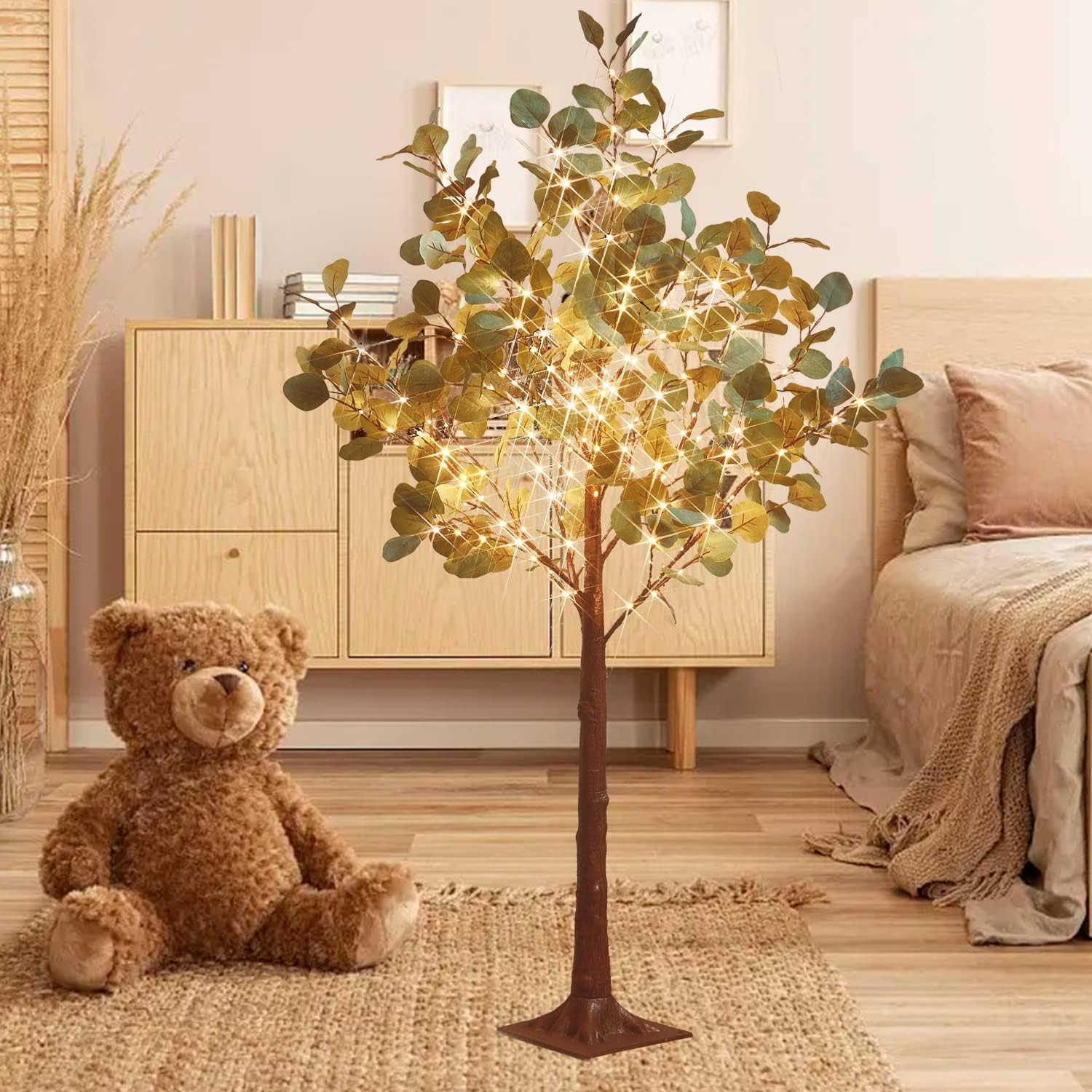 4ft Lighted Eucalyptus Tree with 160 LED Lights for Indoor/Outdoor Decor