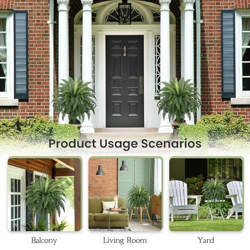 Artificial Ferns 35 Inch 2 Pack Faux Boston Fern Bushes with 39 Fronds UV