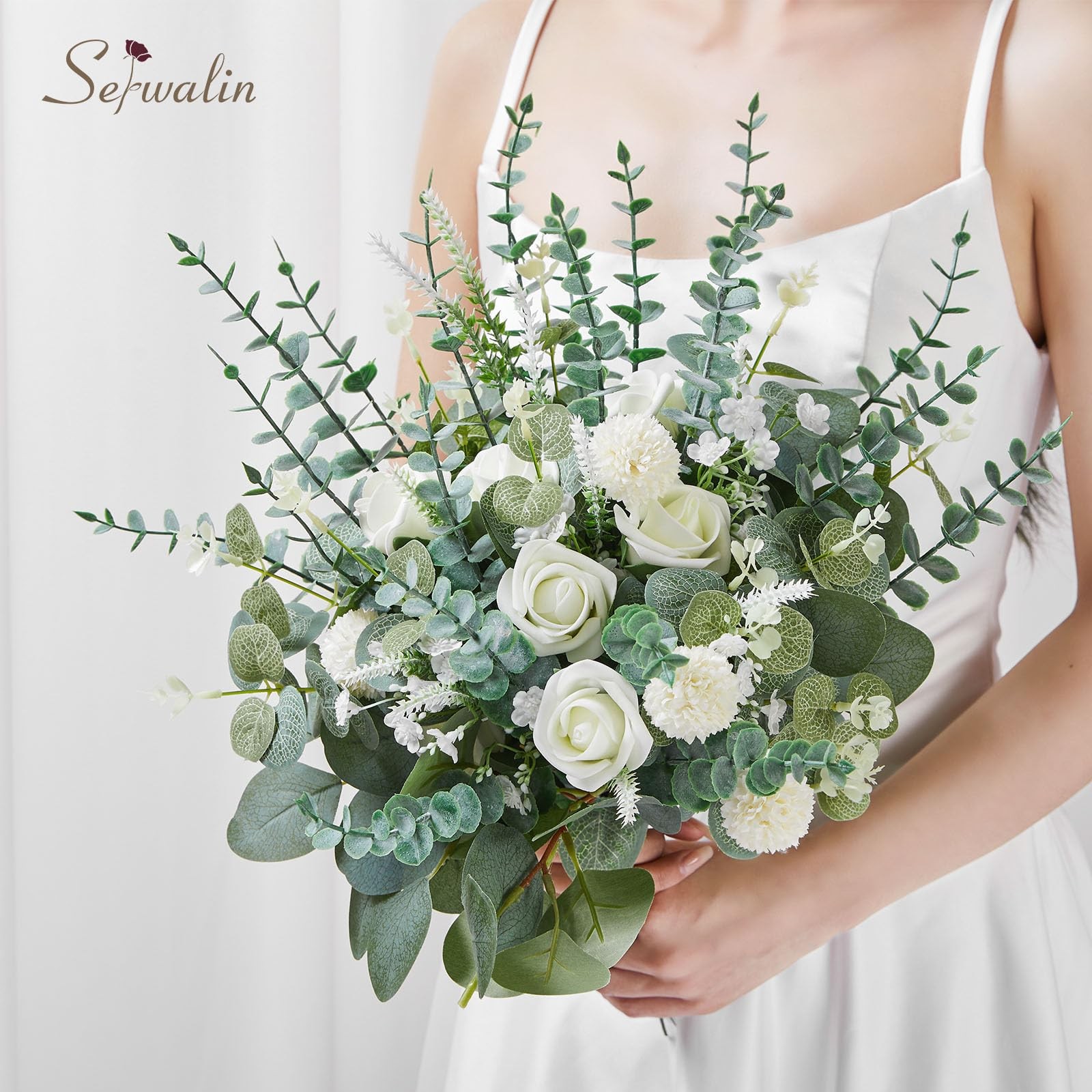 100 Pcs 7 Kinds Mixed Artificial Eucalyptus Leaves Stems Bulk with Flowers Fa…