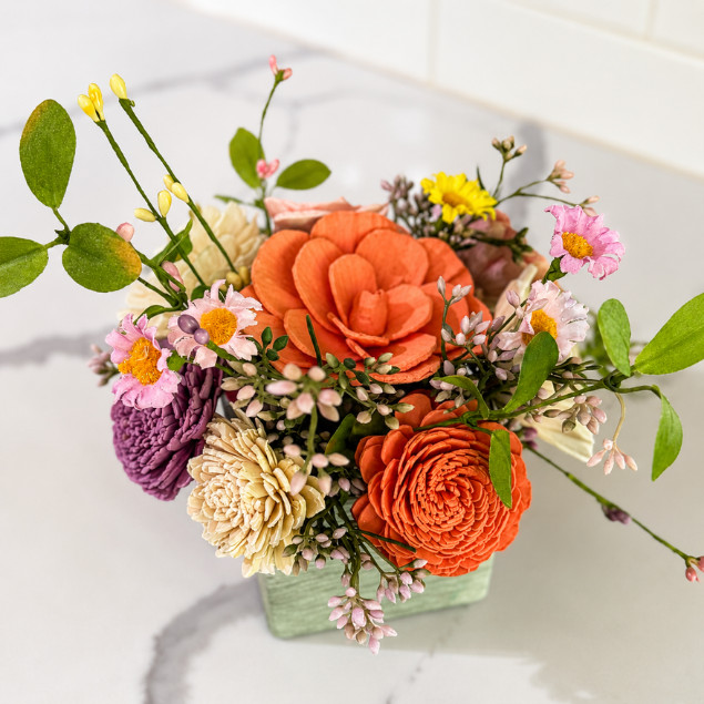 Sola Wood Floral Centerpiece Rustic Wooden Box Arrangement Home Farmhouse Decor
