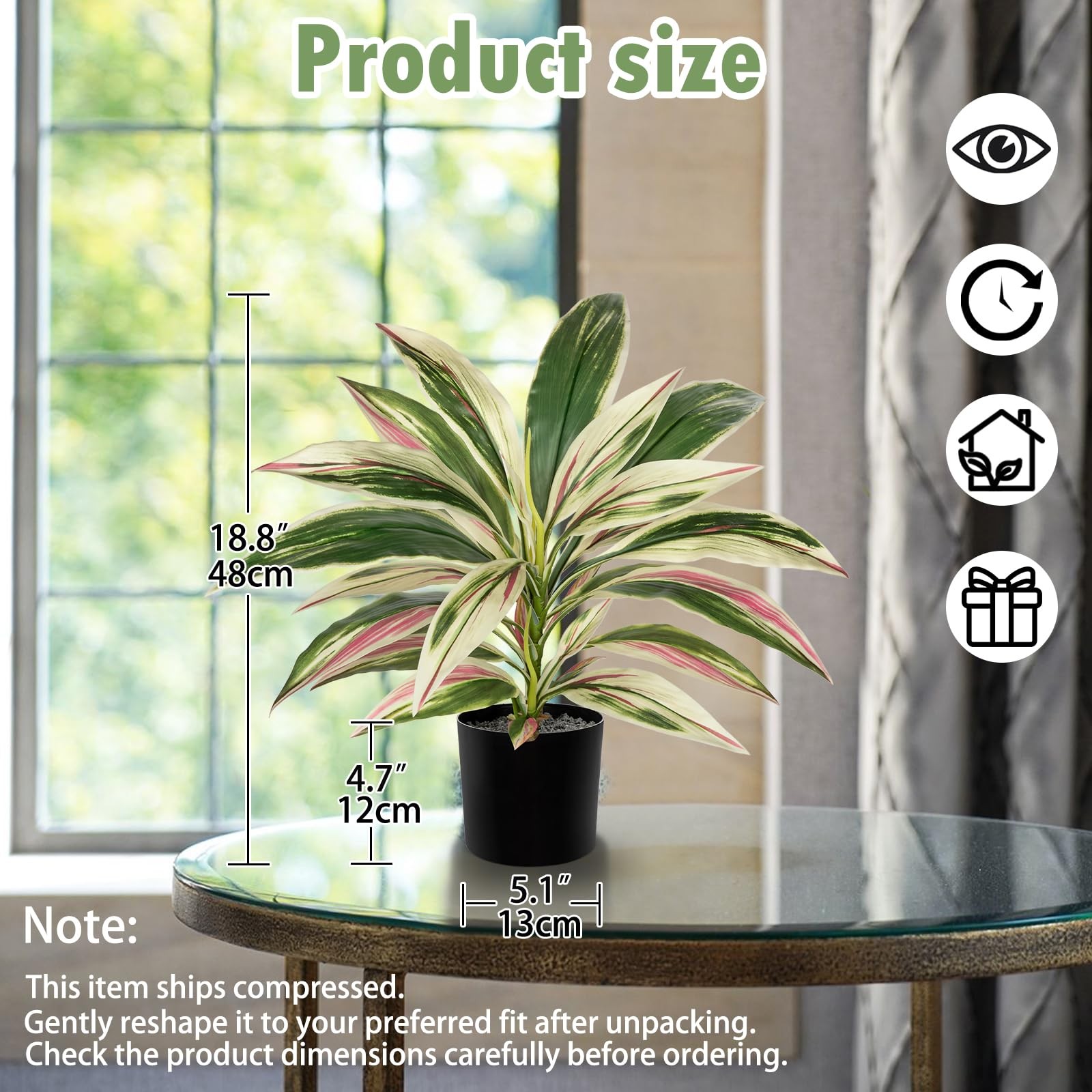 18″ Artificial Plants Indoor Pot Fake Potted Medium Dracaena Faux Tropical