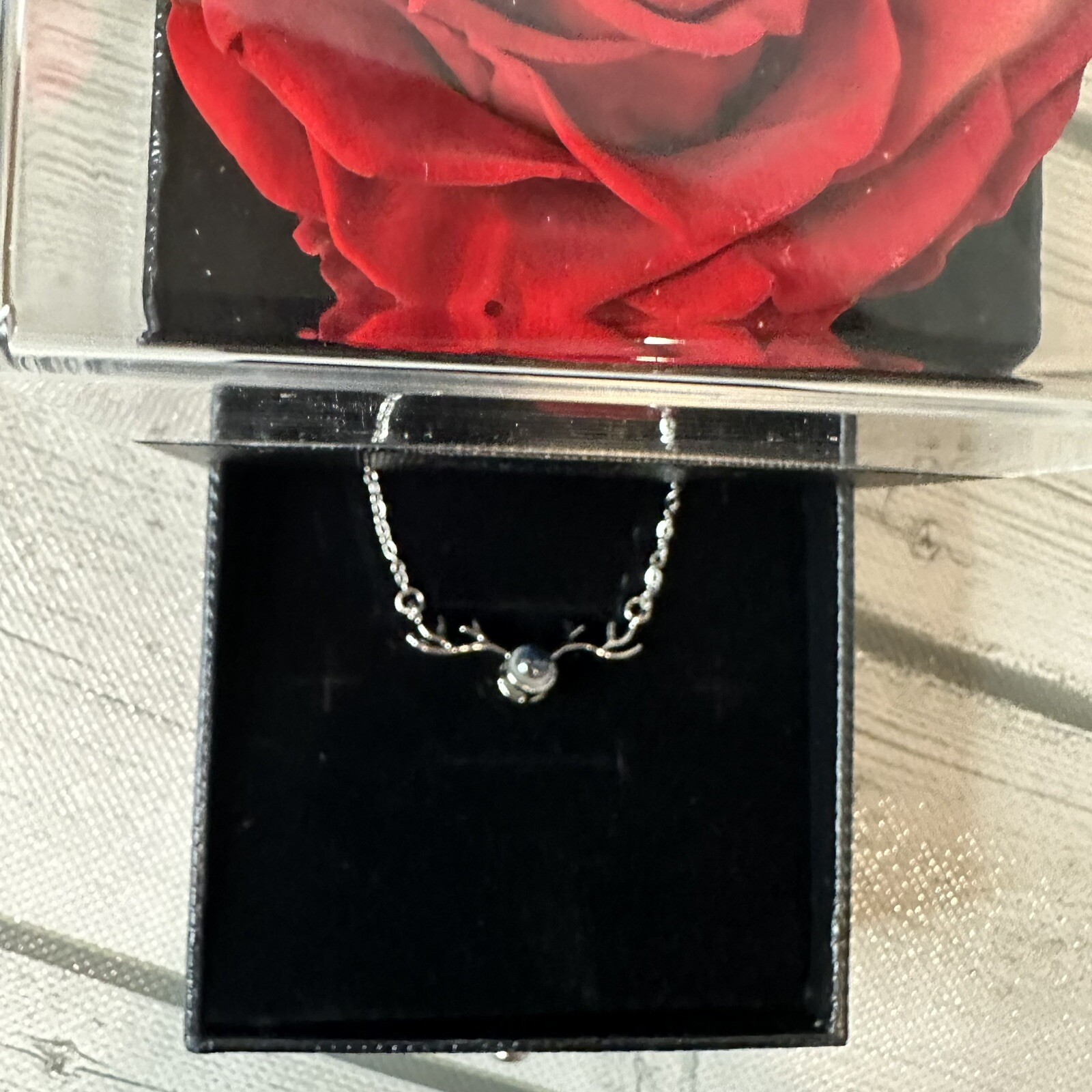 REAL Preserved Eternity Forever Rose Luxury Box Holiday Wedding Gift & Necklace