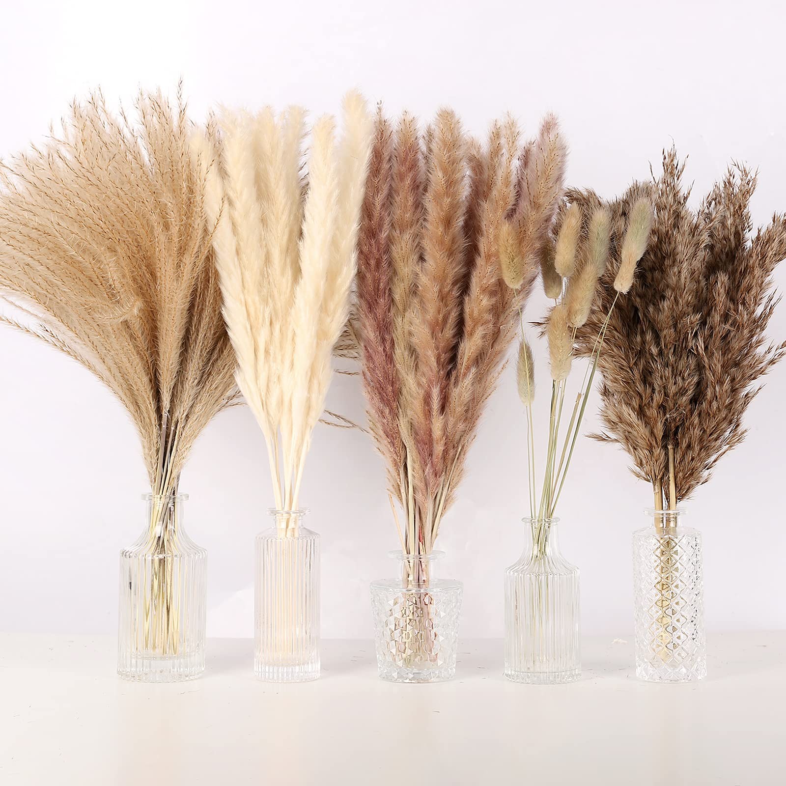 N&T NETING Dried Pampas Grass Decor- White Grass, Brown 75PCS,