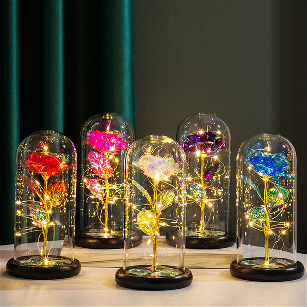LED Eternal Galaxy Rose in Glass Enchanted Forever Flower Thanksgiving Xmas Gift