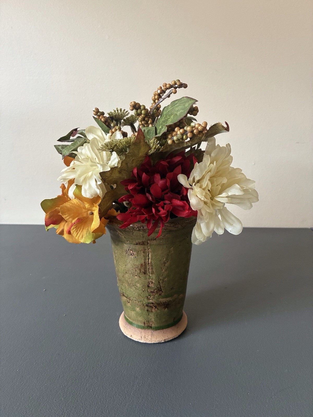 Multicolored ARTIFICIAL FLOWER ARRANGEMENT In Green Ceramic VASE