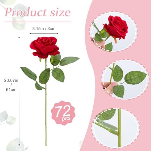 Cliselda 72pcs Red Velvet Artificial Roses Bulk Wedding Centerpieces