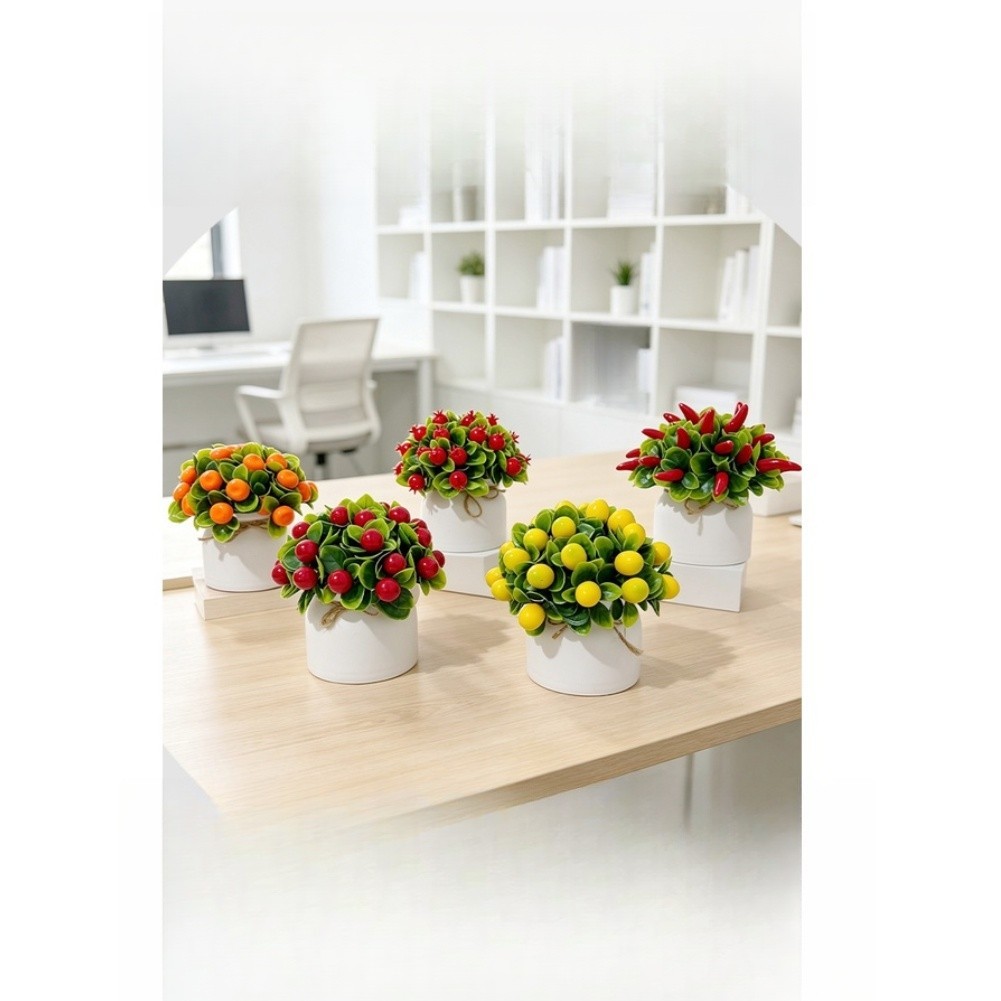 Tabletop Artificial Fruit Bonsai 27 Pcs Potted Plants for Home Office Decor
