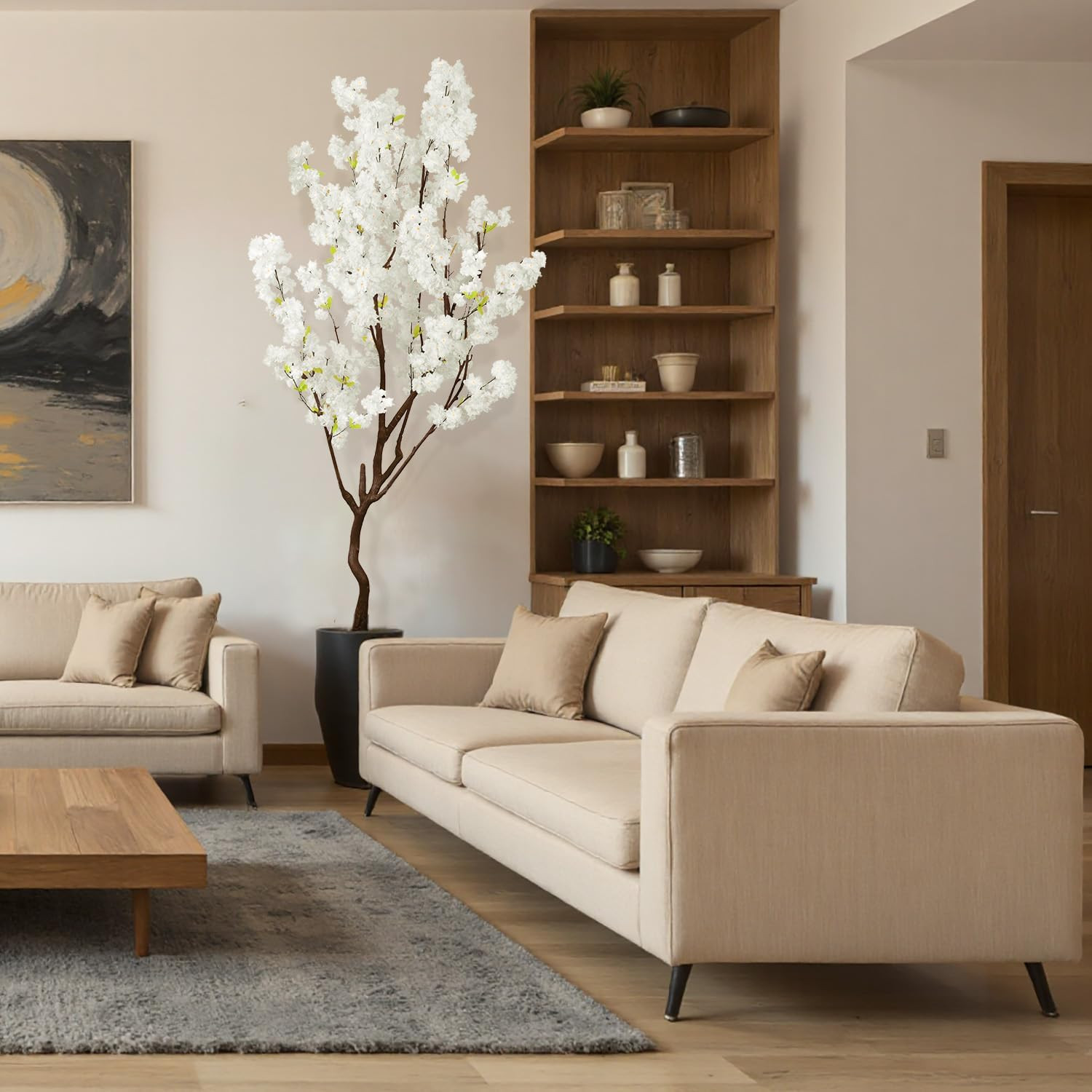 7.2Ft Artificial White Cherry Blossom Tree for Home and Office Decor
