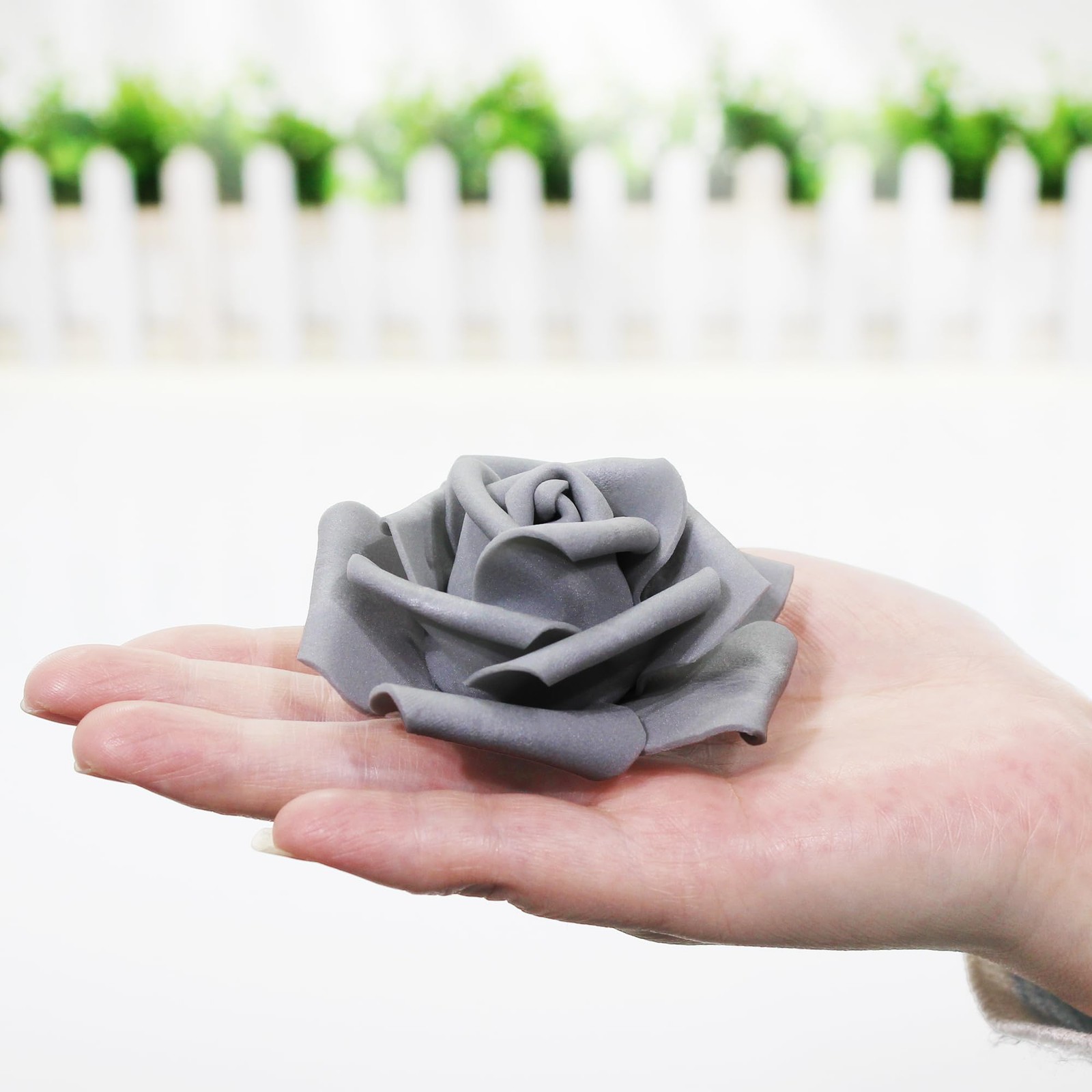 100 PCS 3 Inch Artificial Flowers Faux Foam Fake Rose Head Wedding Silver