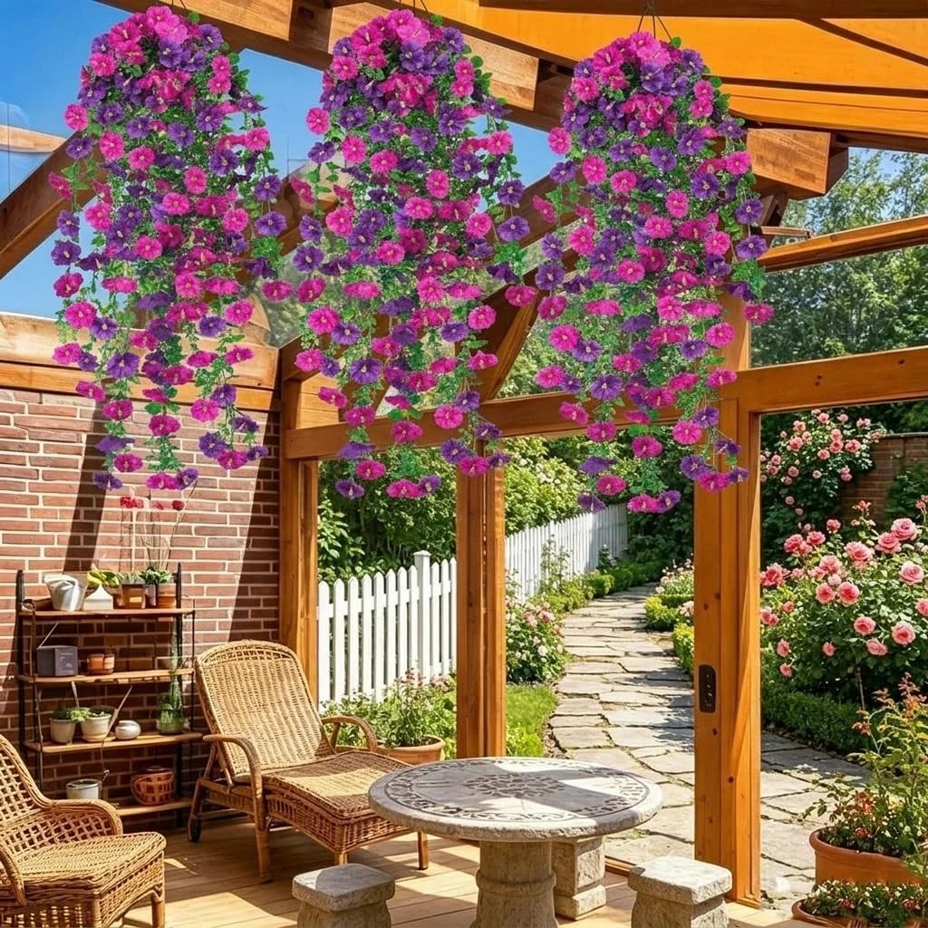 6 Pcs Spring Artificial Hanging Flowers Outdoor Faux Silk Mum Plant Decor Vio…
