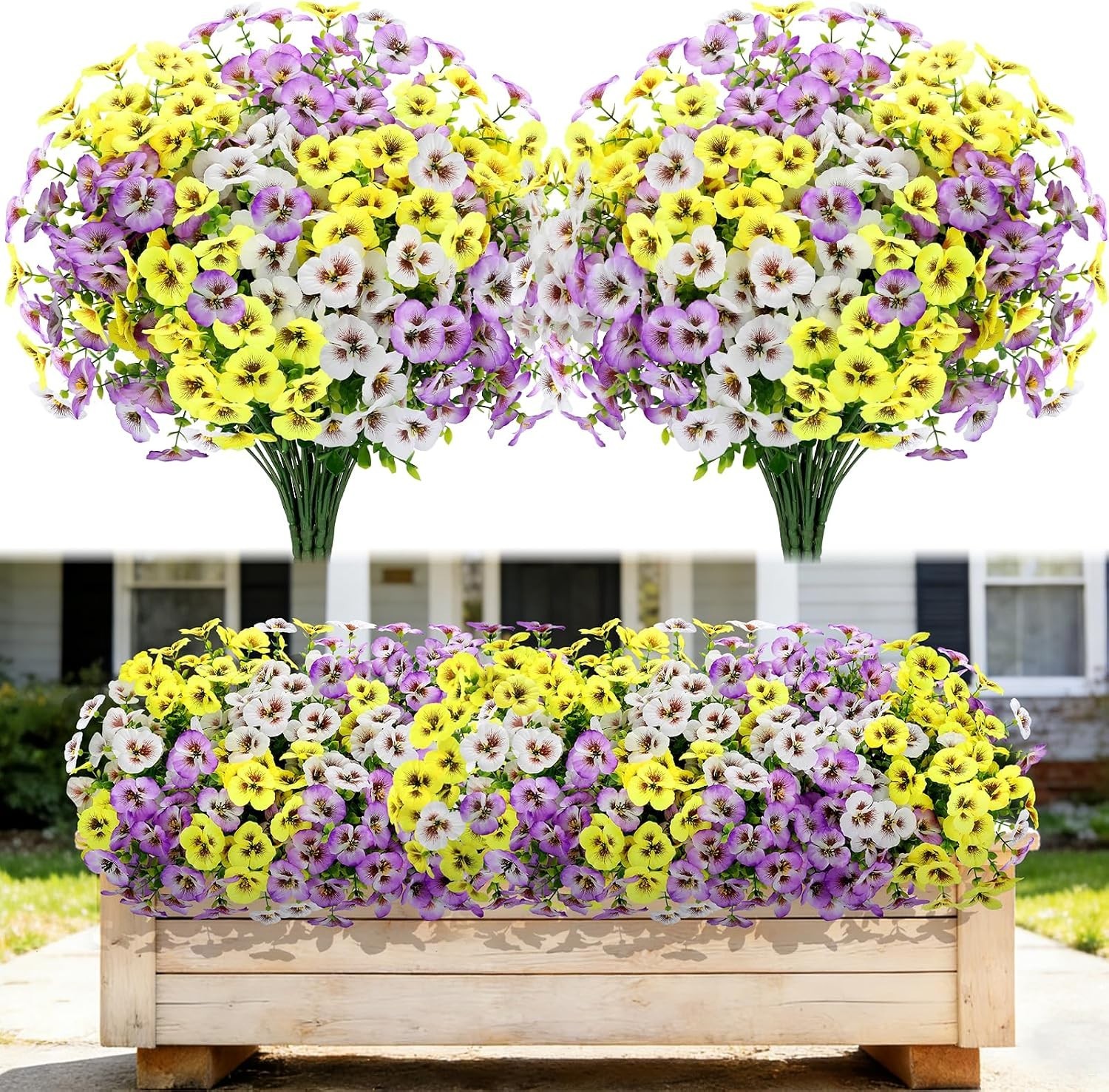 Bright & Beautiful Faux Silk Pansies with Eucalyptus – Perfect for Home Decor
