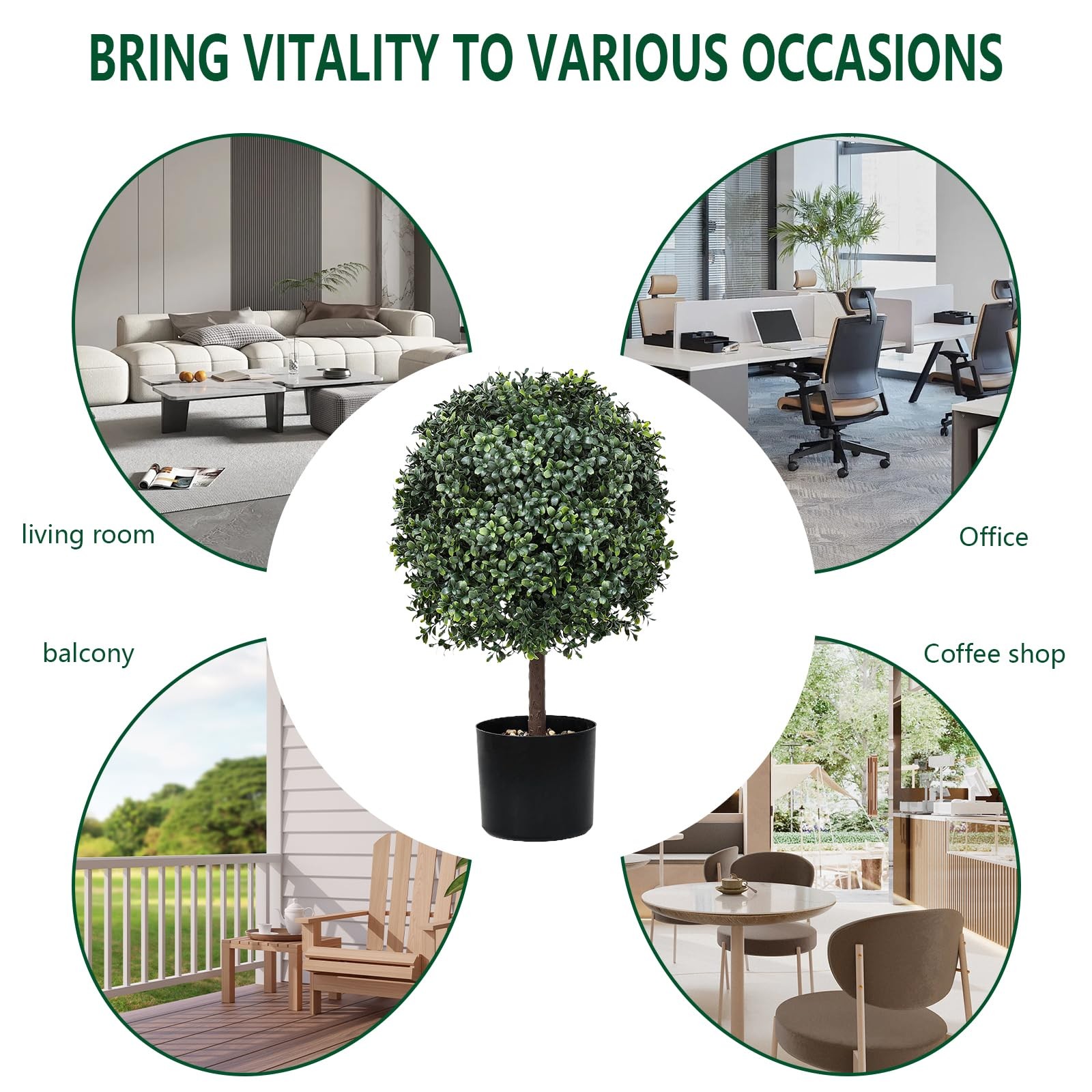 2 Pack Faux Boxwood Plants Outdoor (22″ T,13″ D) – Artificial Boxwood Ball To…