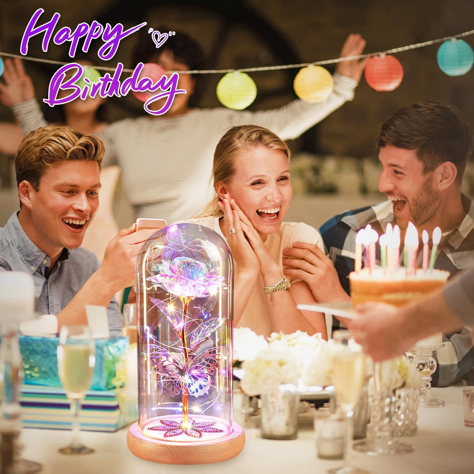 Light Up Glass Dome Galaxy Roses – Preserved Forever Flowers for Mom, Wife, Gran