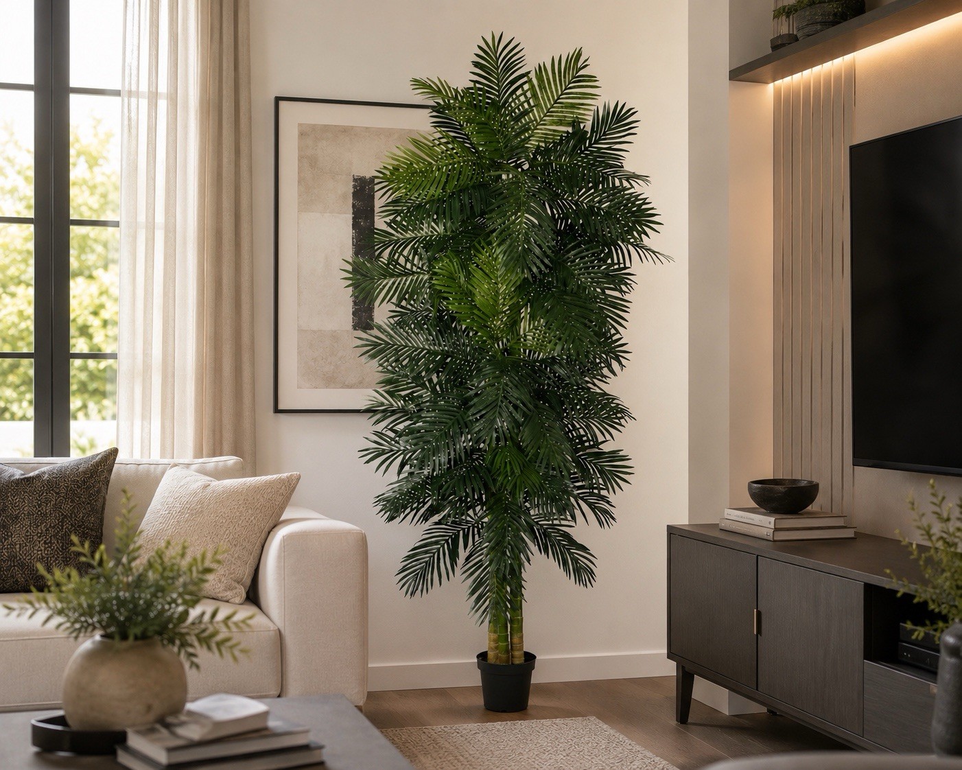10’ Artificial Tropical Triple Golden Cane Palm Tree Real-Touch Home Decor