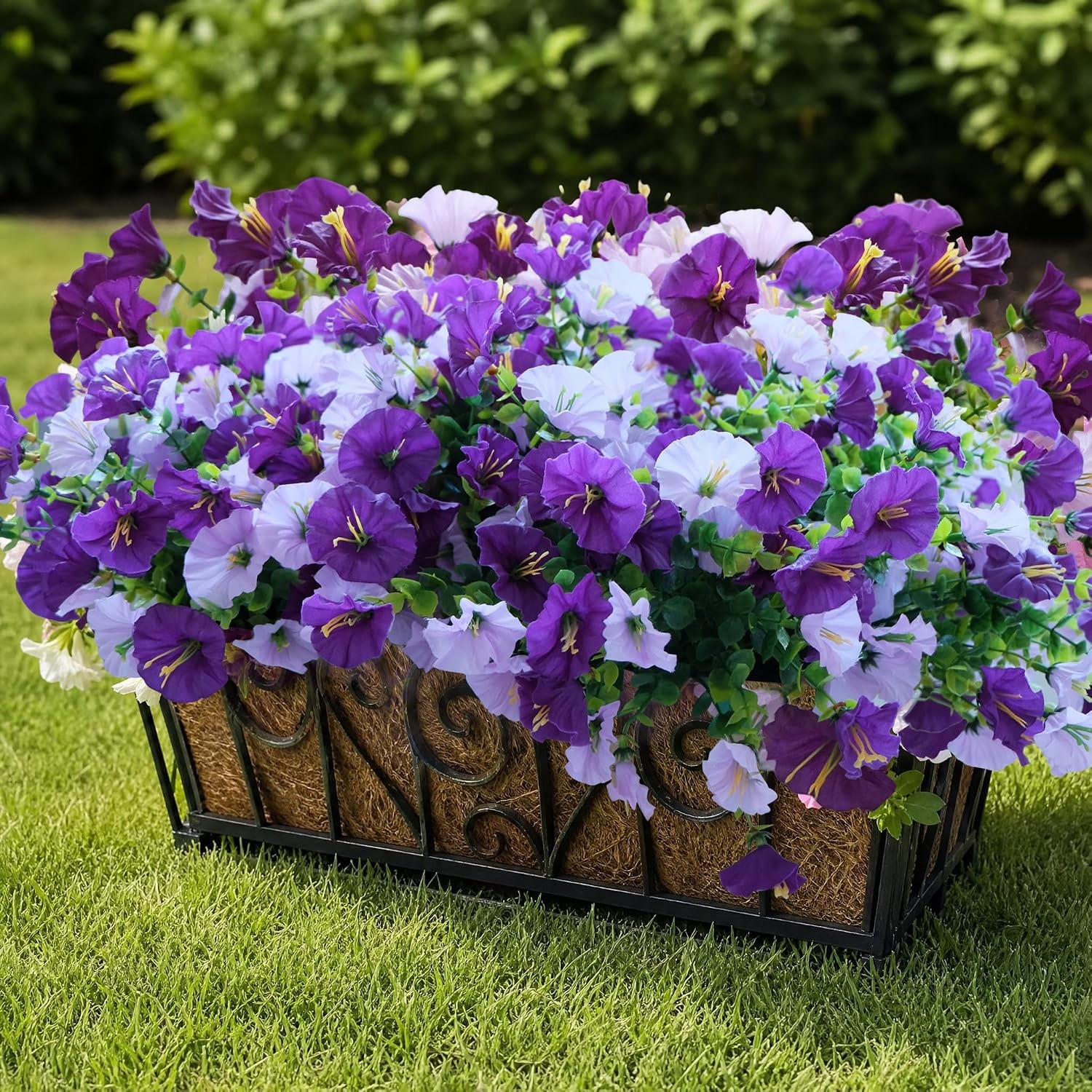 Artificial Fake Outdoor Flowers for Spring Summer Decor, 3 Bundles Faux Purple B