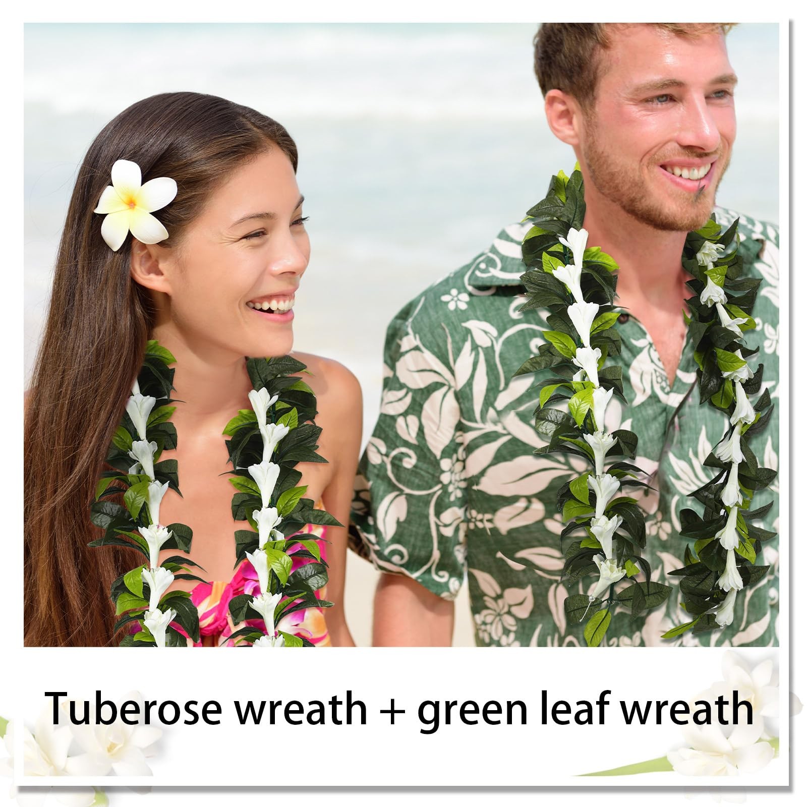 2 Pack Hawaiian Luau Maile Lei and Tuberose Lei Hawaiian Maile Lei with White Tu