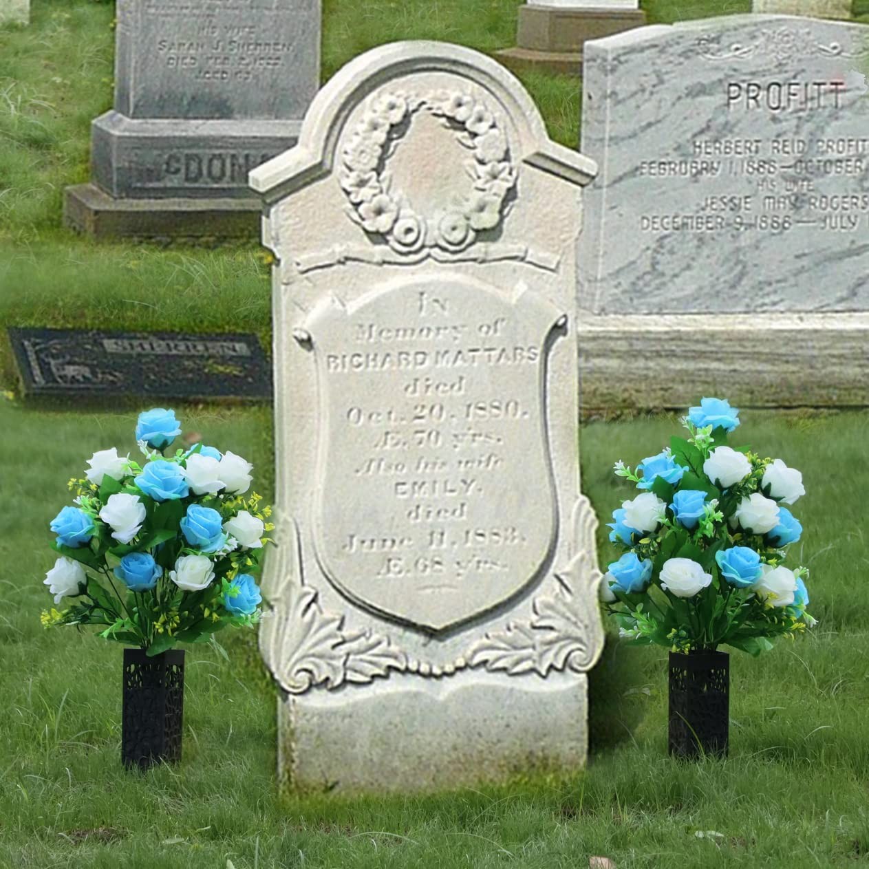 2 Sets Artificial Cemetery Flowers,Memorial Flowers,Beautiful Arrangements fo…