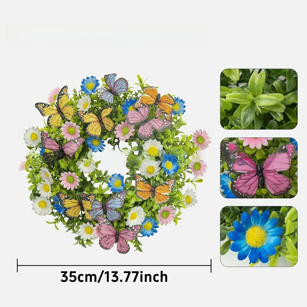 Lightweight 180g Spring Wreath Butterflies Daisies Eucalyptus 35cm For Home Use