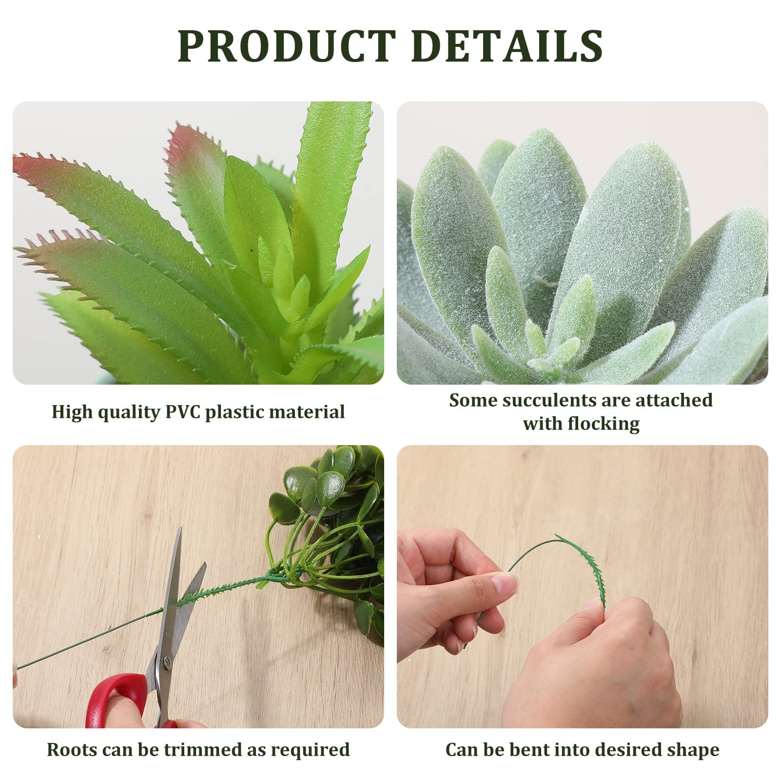 32 PCS Artificial Succulent Plants Mini Fake Faux Realistic Unpotted Flocked