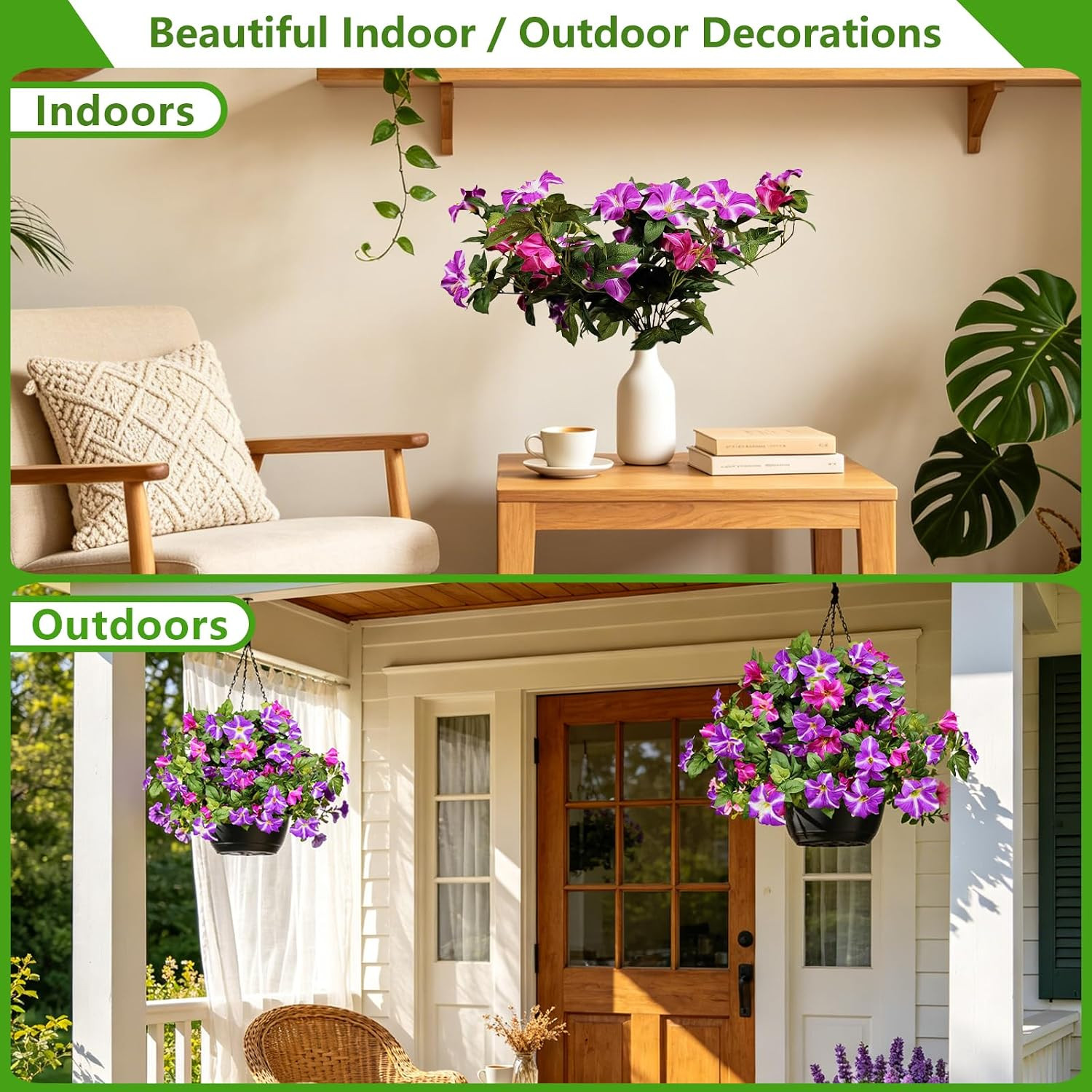 2PCS UV Resistant Faux Petunia Flowers for Outdoor & Indoor Decoration