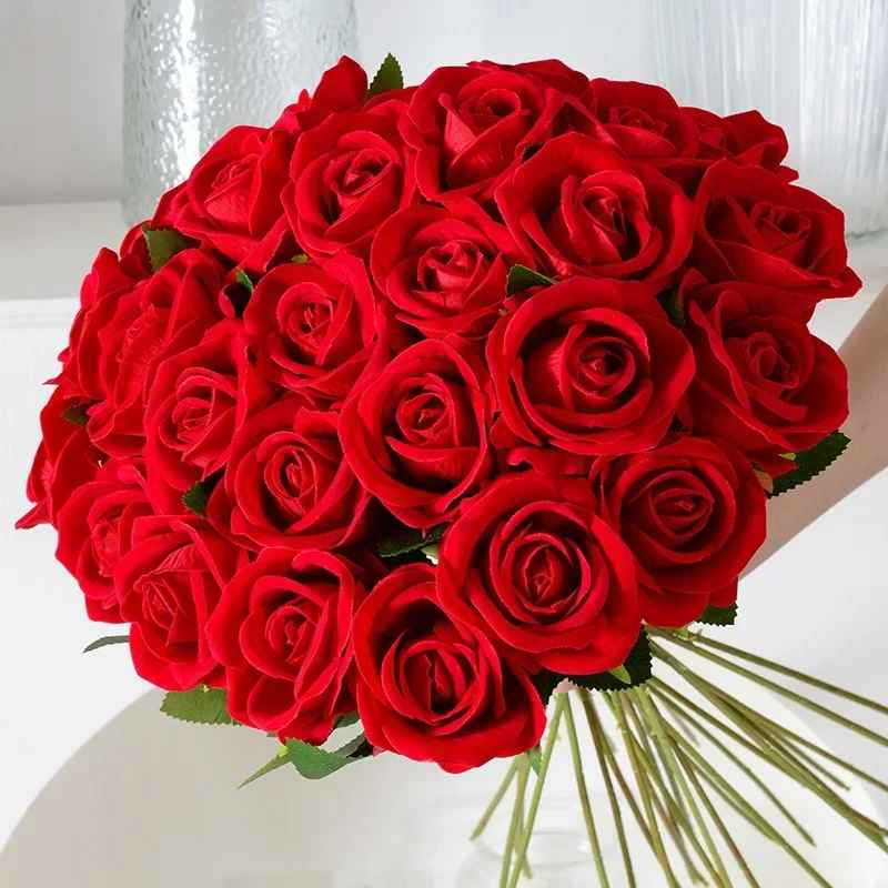 NEW 20Pcs Red Silk Roses Artificial Flowers Realistic Bouquet Home Decor Wedding