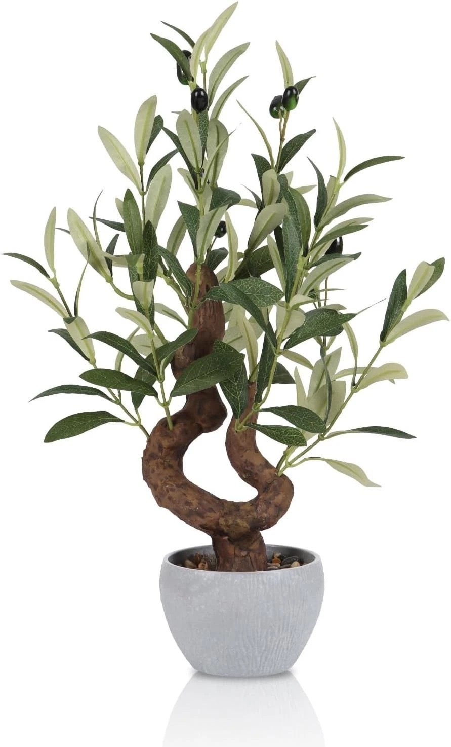 Artificial Olive Tree Potted Plant with Stone Pot, 10″ Tall Japanese Bonsai T…