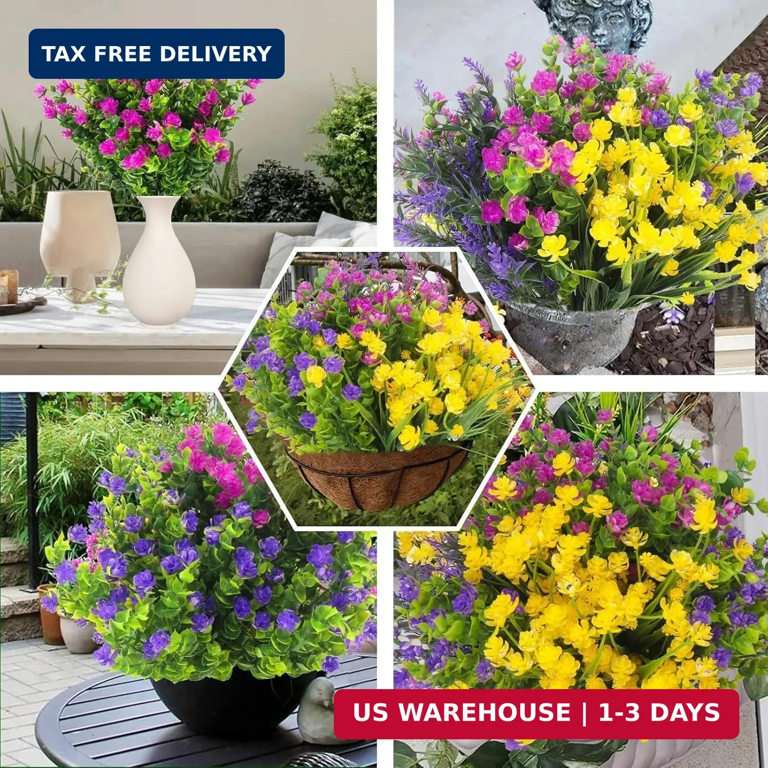 20 Bundles Artificial Flowers for Outdoors Fake Flowers UV Resistant No Fade Fau