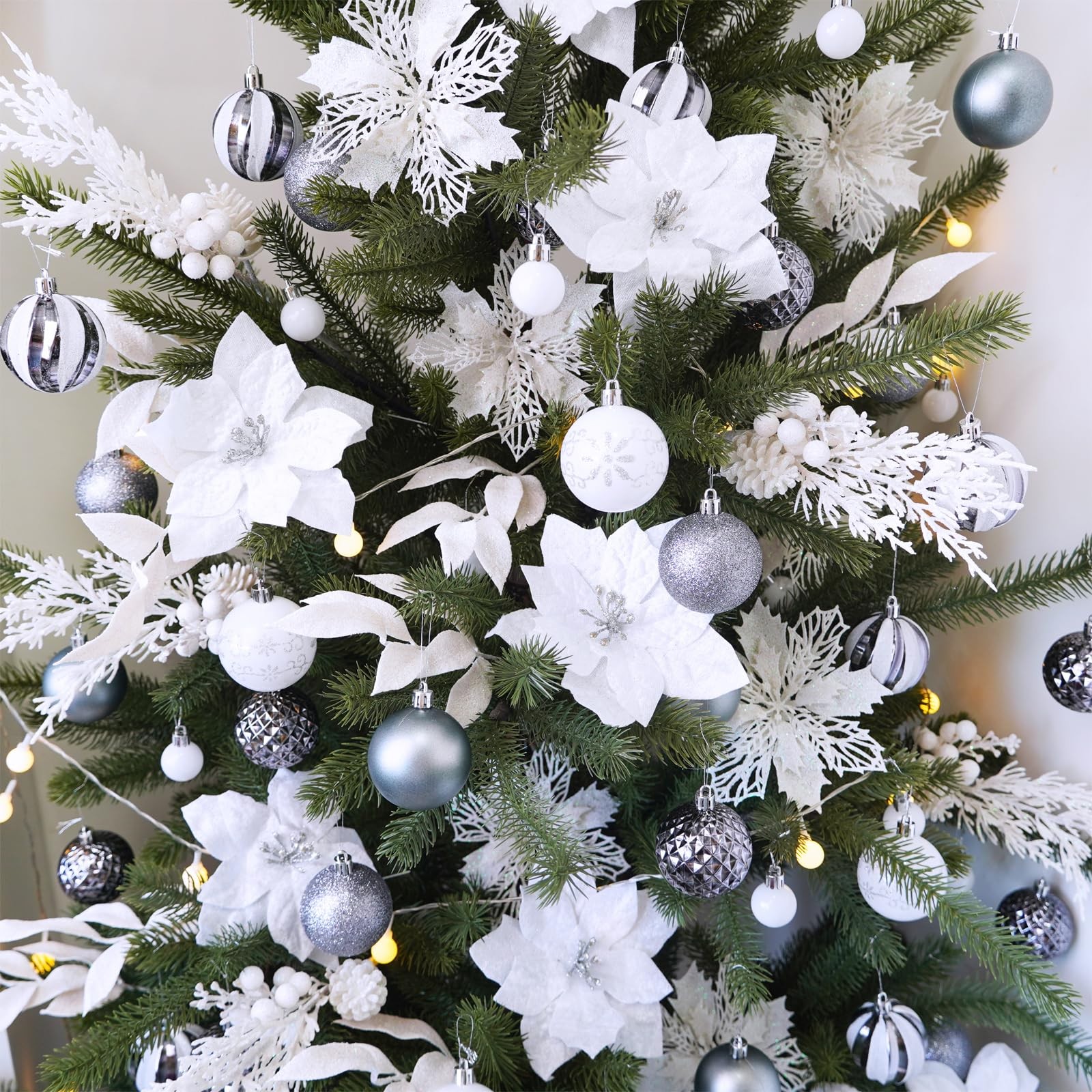 35 Pcs Christmas Artificial Poinsettia Flowers Picks and Artificial Leaves Sp…