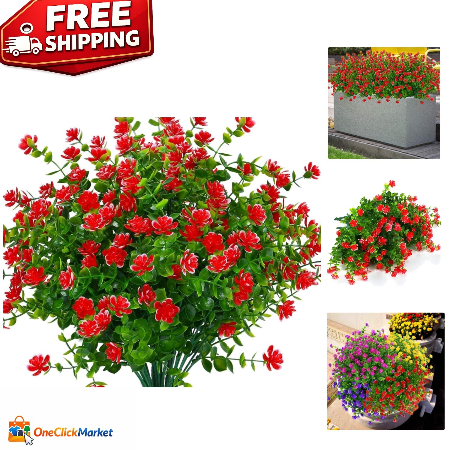 Bright Red Faux Boxwood Plants – Perfect for Weddings & Home Decor, 4 Pack