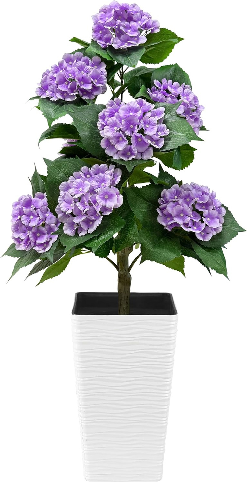 46″ Purple Hydrangea Tree – Faux Flower Topiary Plant for Home & Office Decor