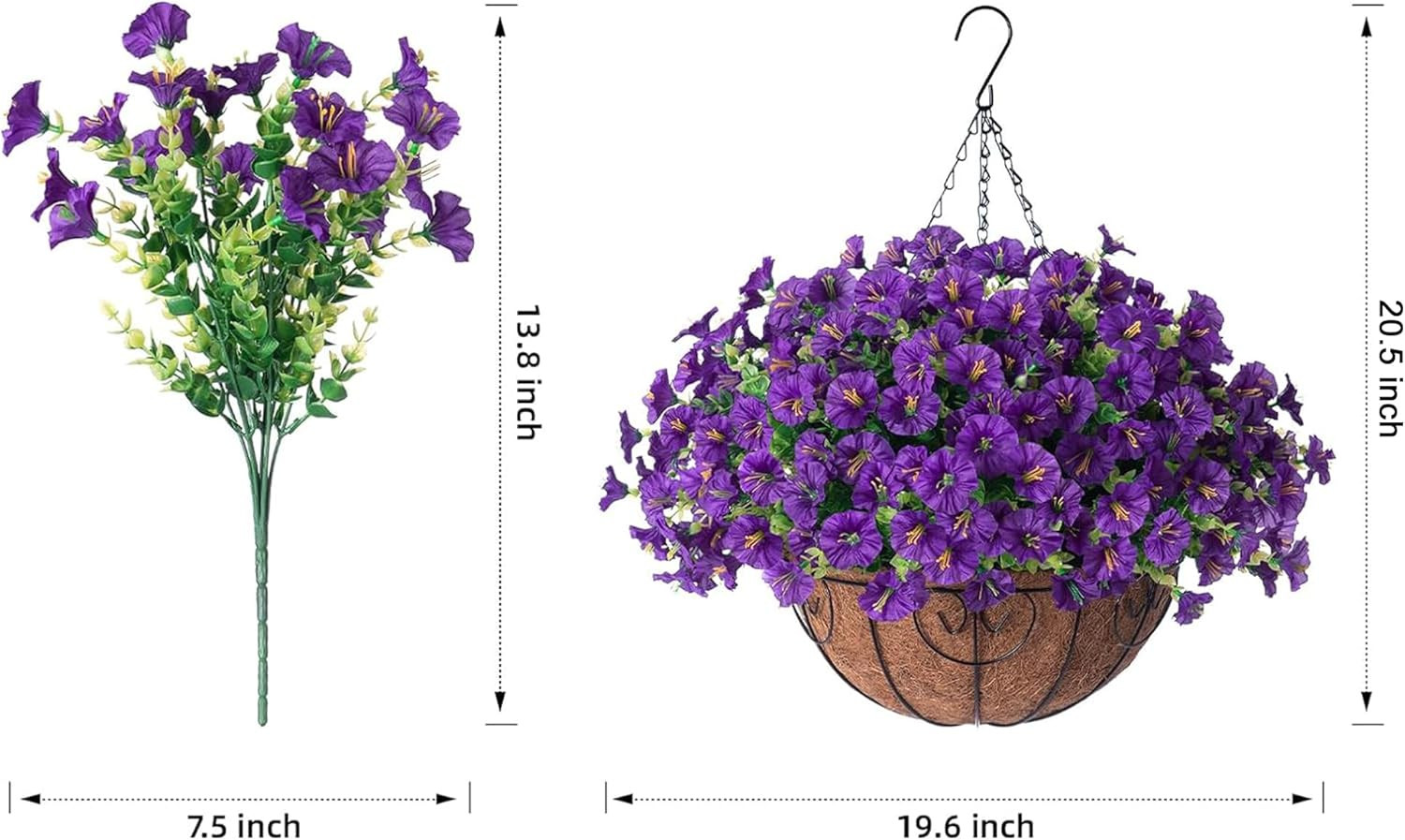 UV Resistant Faux Purple Morning Glory Basket for Outdoor Spring Decor