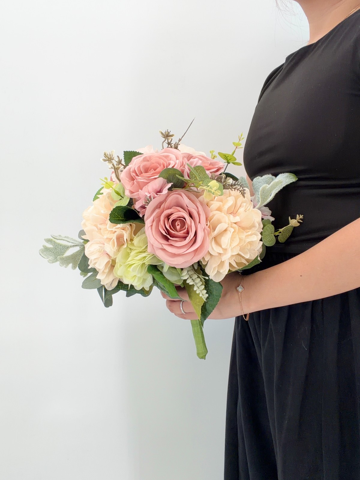 Blush Pink Rose Bridal Bouquet, Dusty Rose Wedding Flowers, Silk Flower Bouquet