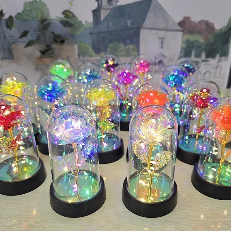 Eternal Forever Galaxy Rose Flower In Glass Dome LED Light Romantic Gift for Her