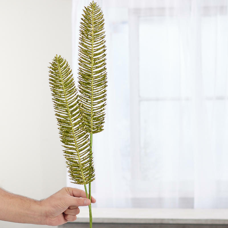 Factory Direct Craft Decorative Light Green Glitter Fern Spray