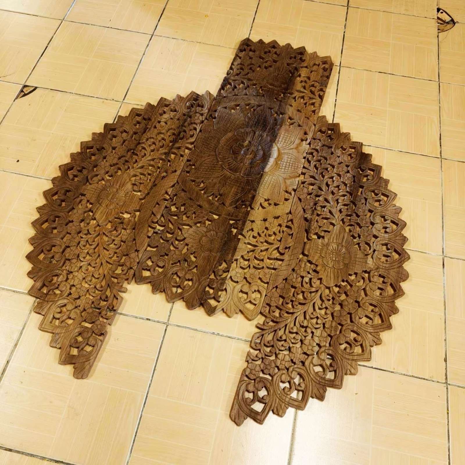 36″ Natural Brown Wood Mandala Wall Art Hand Carved Rain Tree Tropical Decor #F