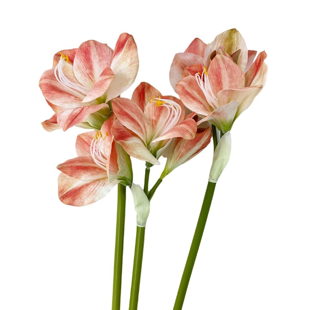 Artificial Amaryllis Flowers, 21.5 inches, Red, White, Pink, Set of 3, Faux L…