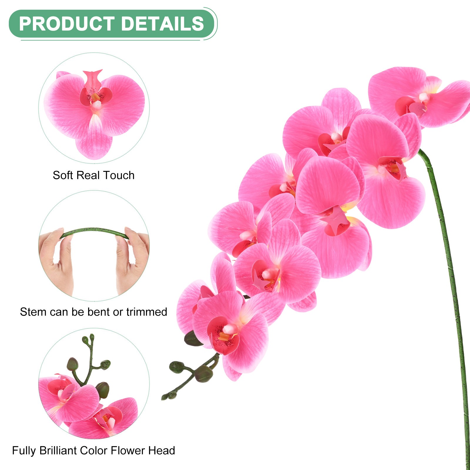 1-Pack Artificial Orchid Flowers 9 Large Petals for Home[Rose Red]