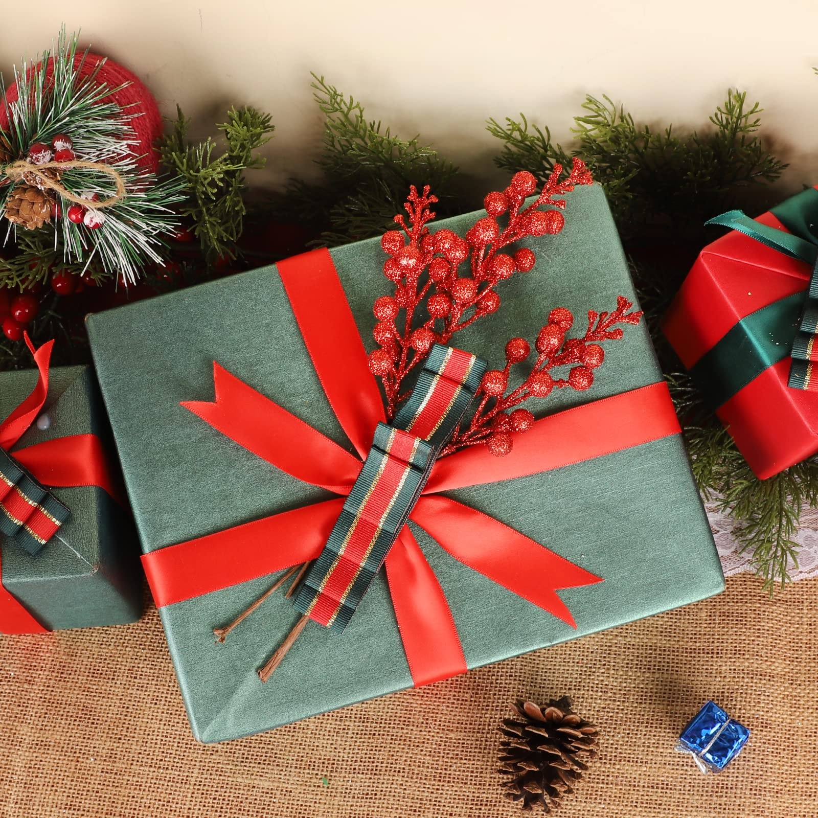 36Pcs Christmas Glitter Berries Stems, 9.5 Inch Artificial Christmas Tree Pic…