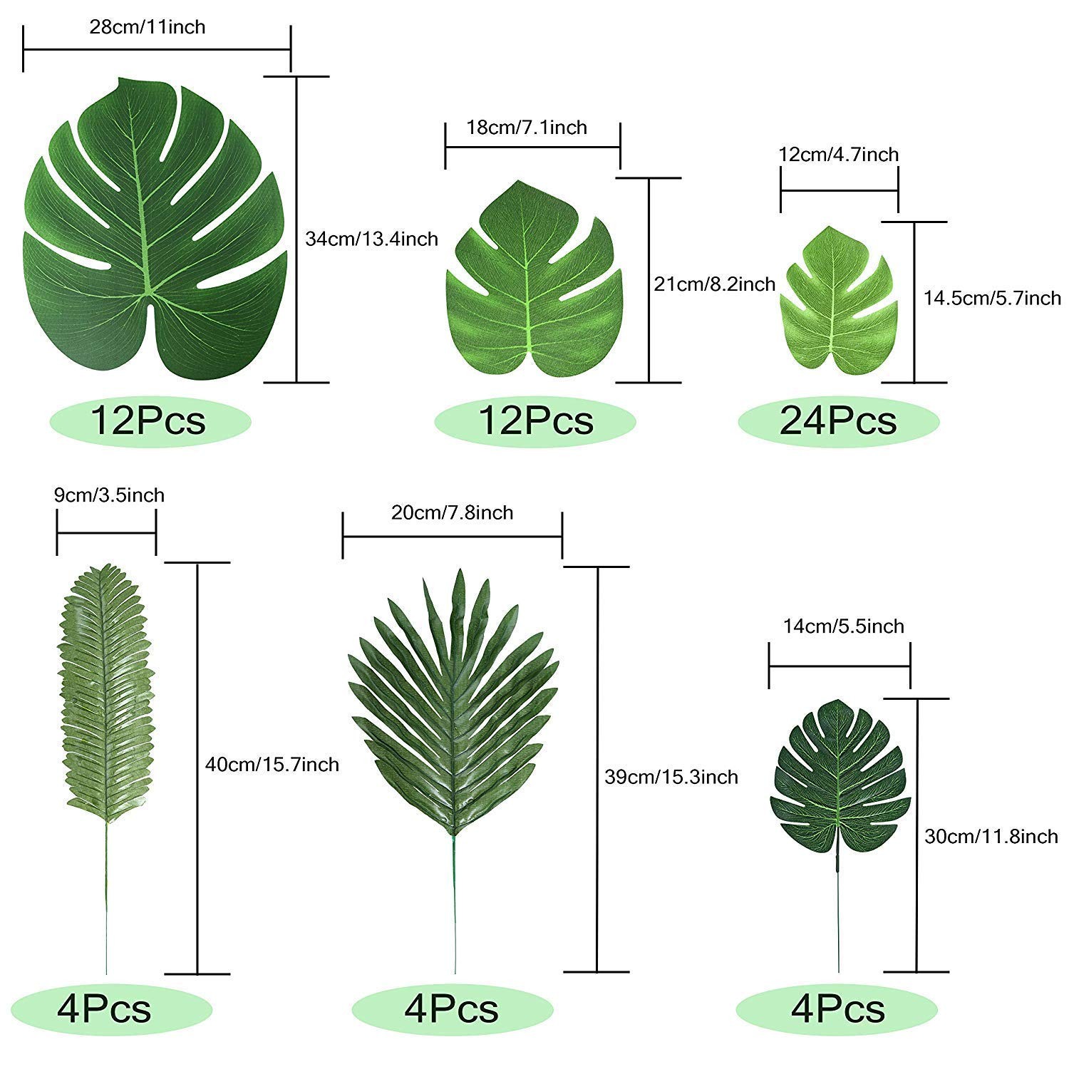 60 Pcs 6 Kinds Artificial Palm Leaves Tropical Plant Leaves Faux Monstera1276