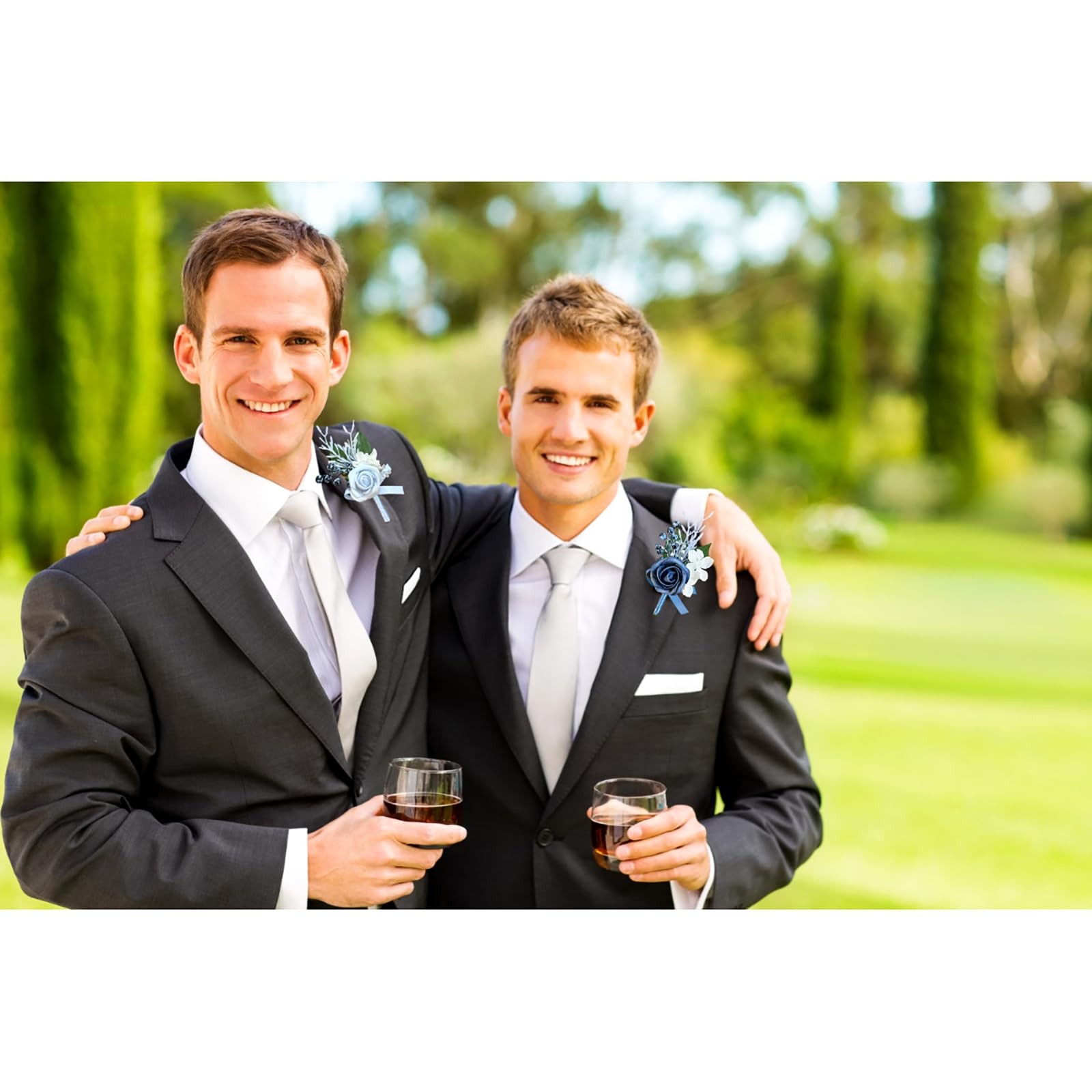 2 PCS Dusty Blue Wedding Boutonniere For Men Groom Groomsmen Rose Flowers