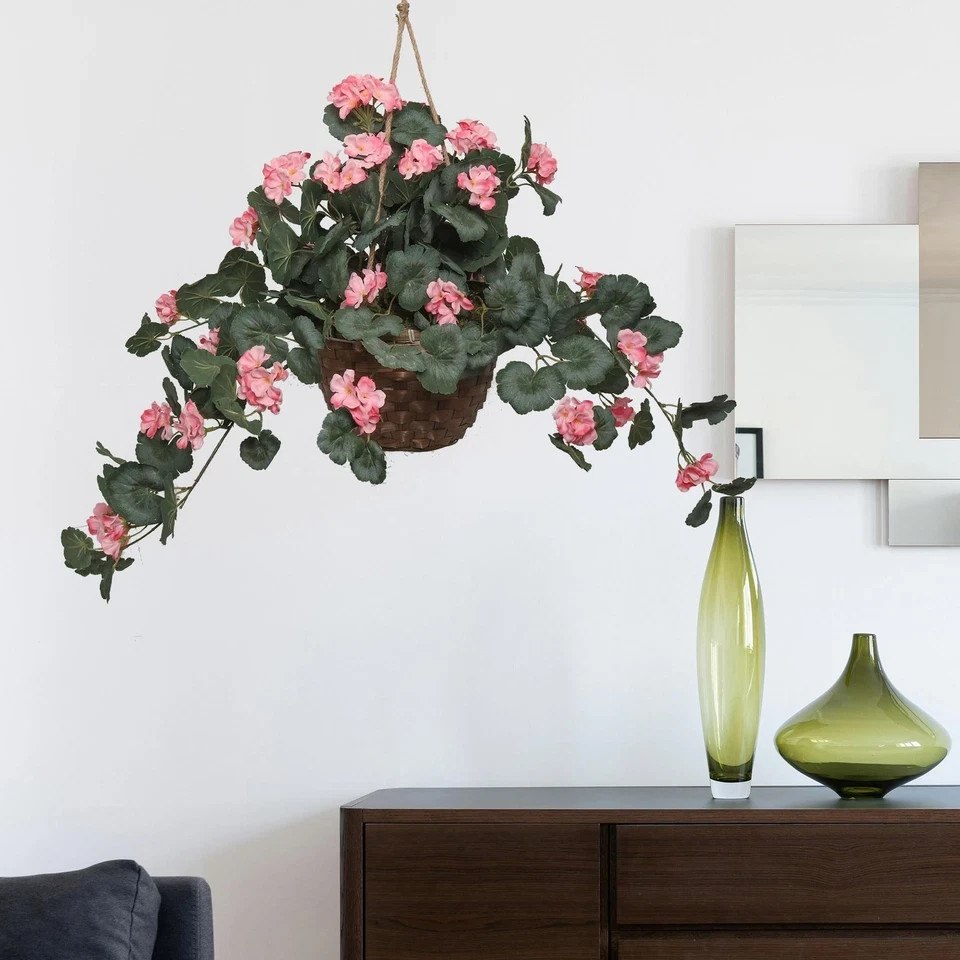 Decorative Artificial Hanging Flowers Basket Floral Décor Drop Length : 25 inch