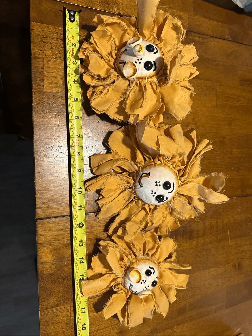 Vintage Handmade Yellow Sunflower Flower Decor Foam center Fabric Lot of 3