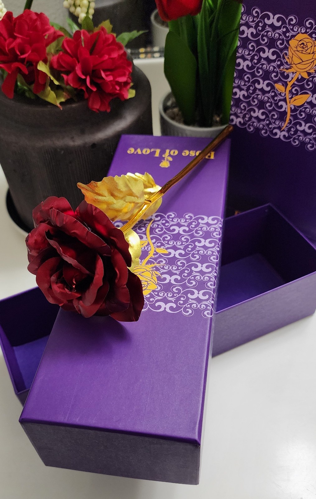 24K Forever Red Rose Gold Dipped with Gift Box for Valentine, Wife, Birthday