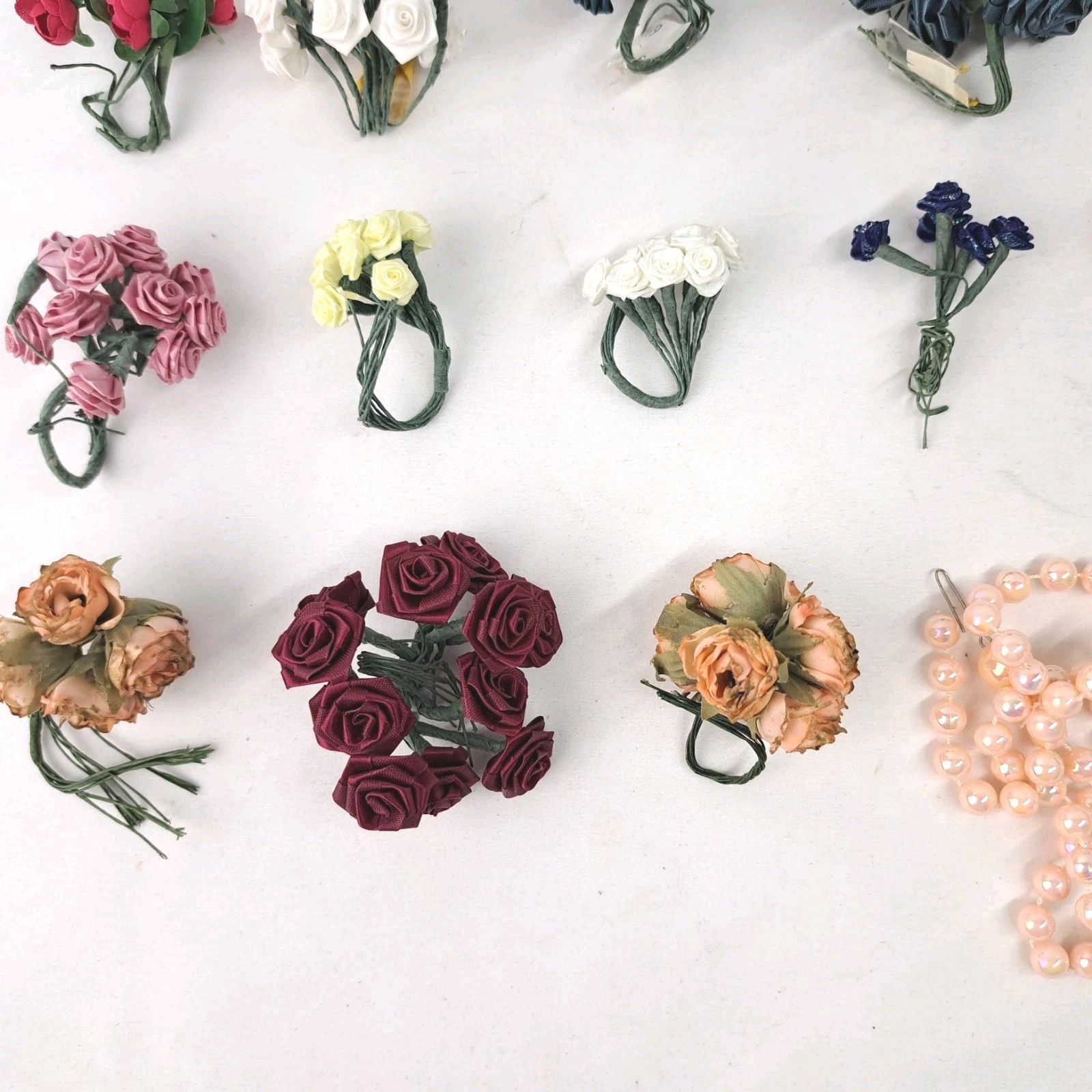 Lot Of 21 Mini Artificial Craft Flowers Embellishments Making DIY With Beads