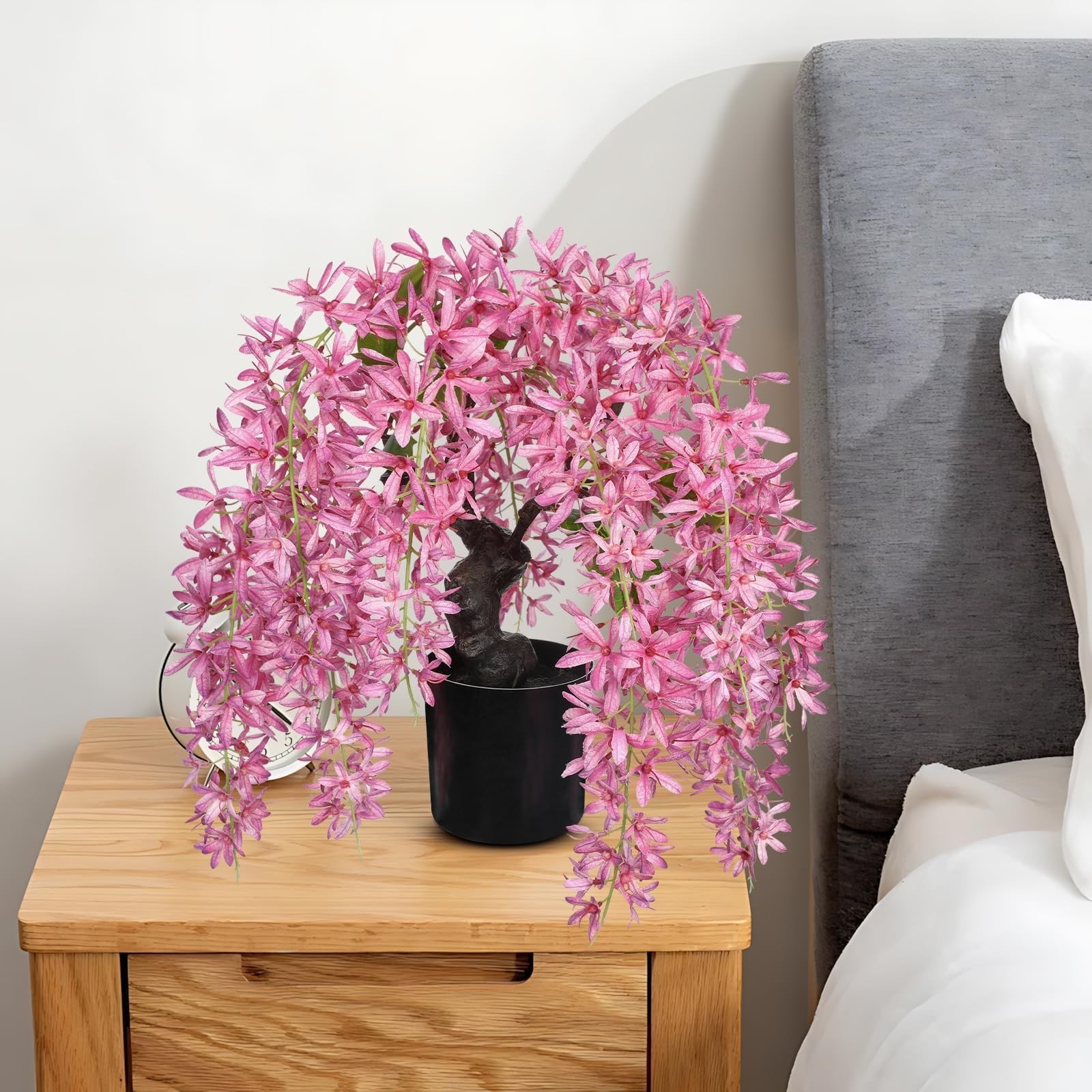 Artificial Flowers 13.8″ Tall Pink Wisteria Realistic Fake Bonsai Tree