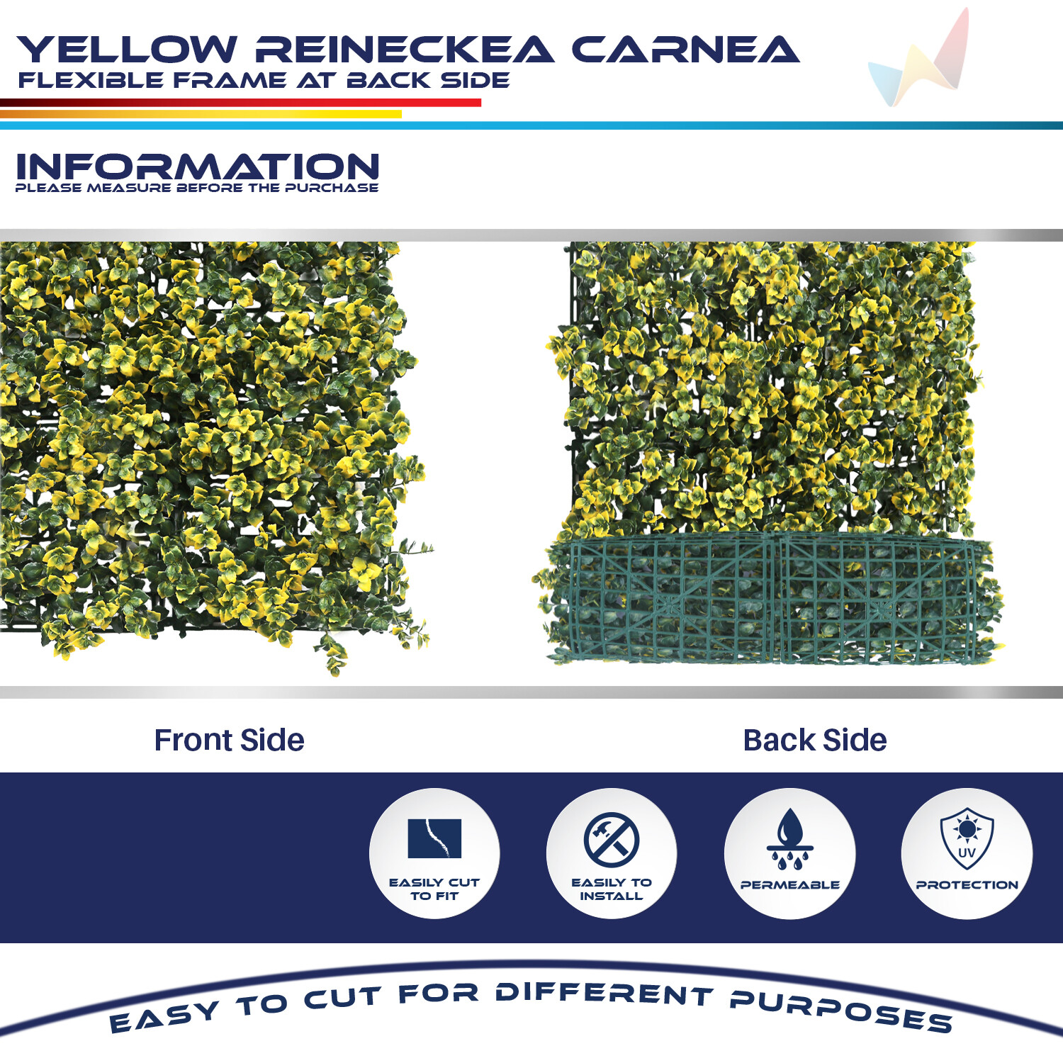 20″ Artificial Yellow Reineckea Carnea Mats Wall Hedge Home Office Decor