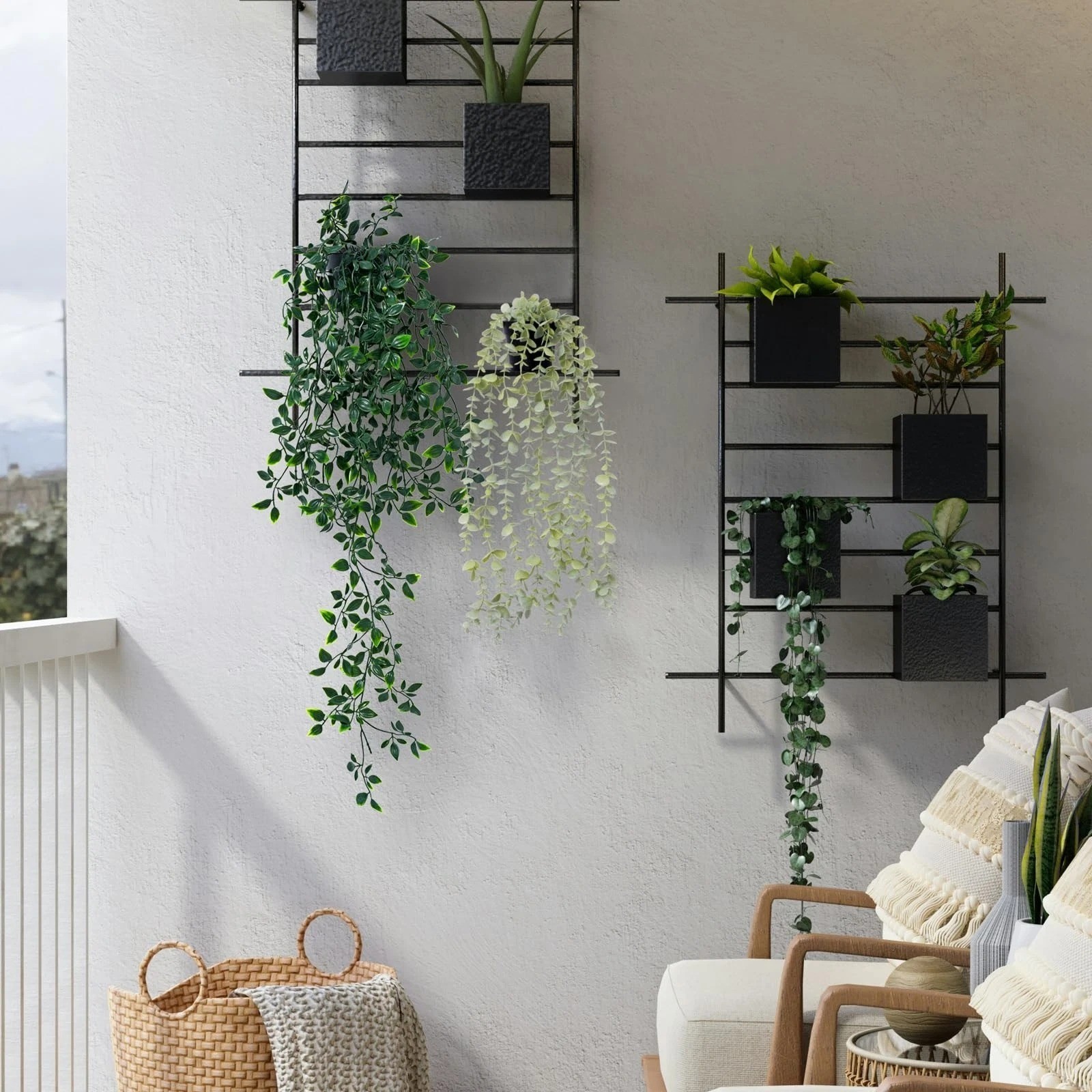2pcs Fake Hanging Plants Decor Artificial Potted Bedroom Kitchen Patio Bathroom