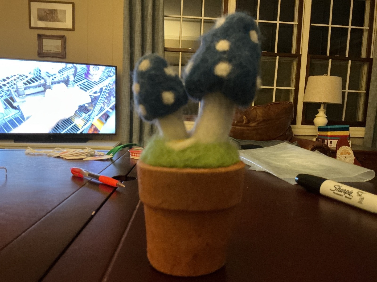 Fairy Mushroom Wool Potted Super Cute! 6 1/2”
